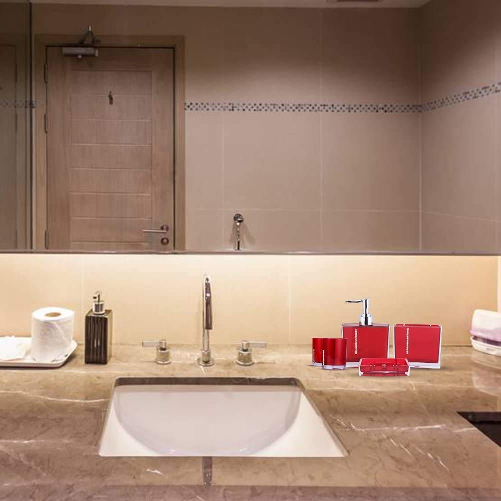 5-Piece Acrylic Bathroom Accessory Set - Toothbrush Holder, Cup, Soap Dispenser, Toilet Brush & Trash Can - Modern Bathroom Decor for Home & Hotel Use