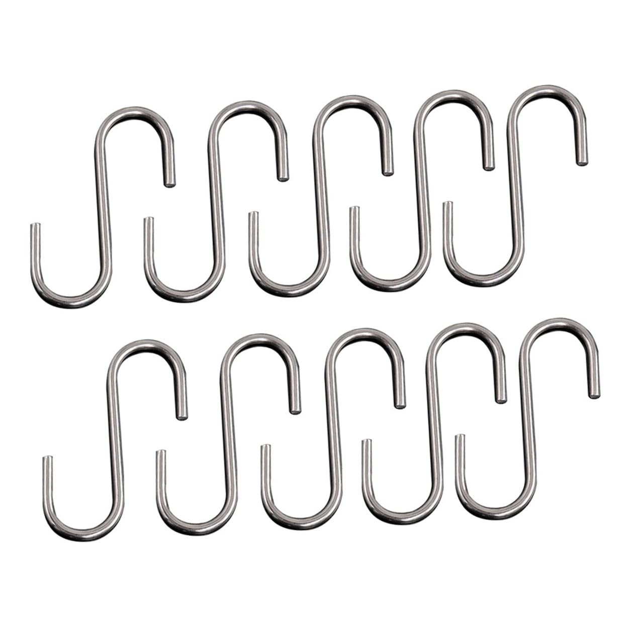 10-Pack Stainless Steel S-Hooks for Kitchen, Cookware & Shower Curtain - Heavy Duty Hanging Hooks for Utensils, Pots, Pans & Bathroom Organization - Perfect for Home, RV & Camping Use