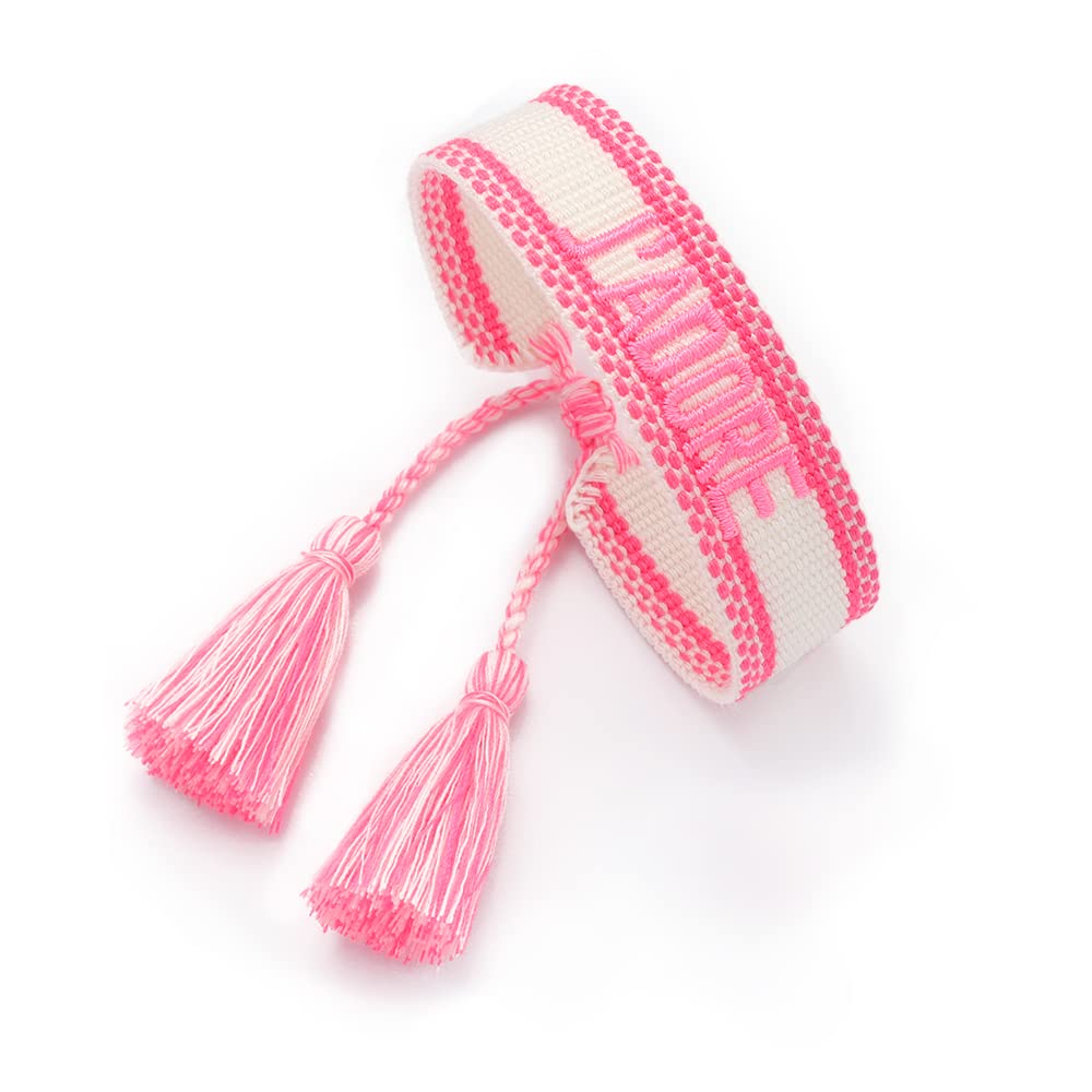 Handmade Friendship Bracelets for Women - Adjustable Word Embroidery Woven Bracelet with Tassel | Preppy Bohemian Jewelry | Best Friend Gift for Birthdays, Anniversaries & Special Occasions