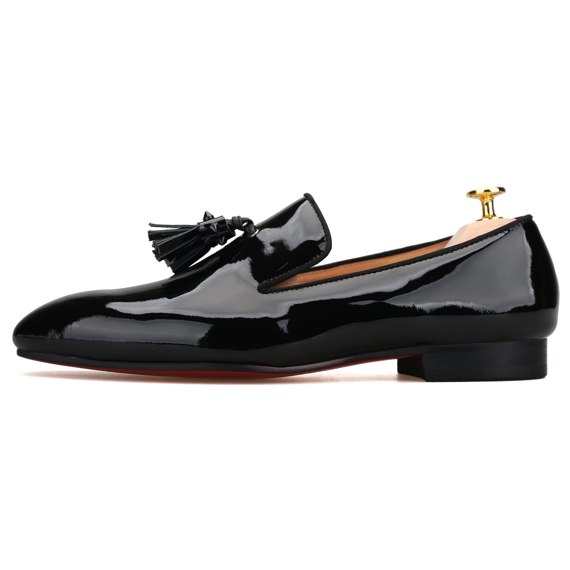 FERUCCI Men's Black Leather Loafers with Spikes & Tassels - Comfortable Dress Shoes for Wedding, Prom, Party & Formal Occasions