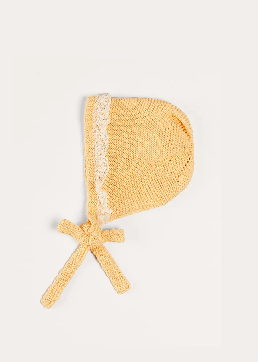 Tangerine Lace Detail Knitted Bonnet for Baby (1-12 Months) - Soft & Stylish Winter Hat for Newborns & Infants | Perfect for Outdoor Photos, Winter Walks & Special Occasions