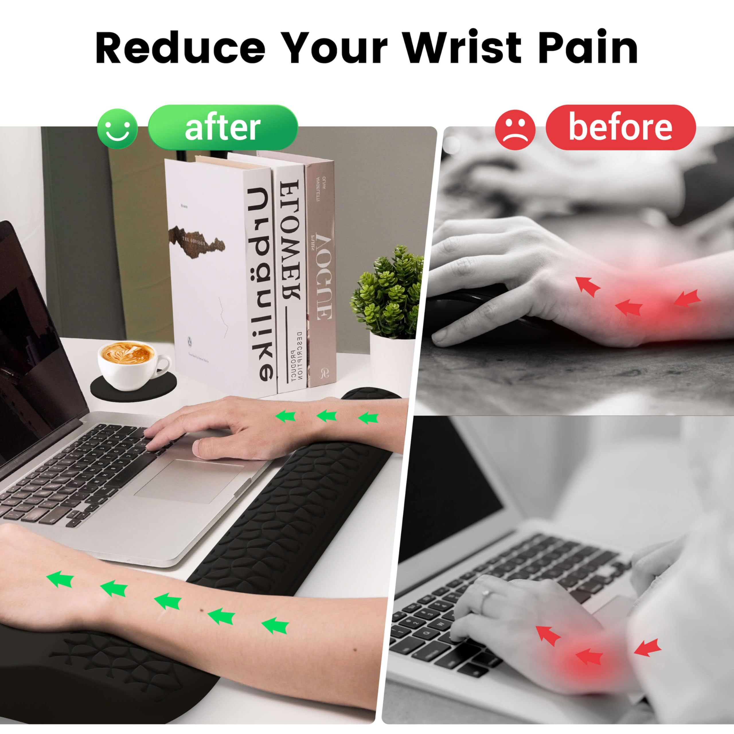 Ergonomic 3-in-1 Mouse Pad & Wrist Rest Set - Memory Foam for Office & Gaming (Black)