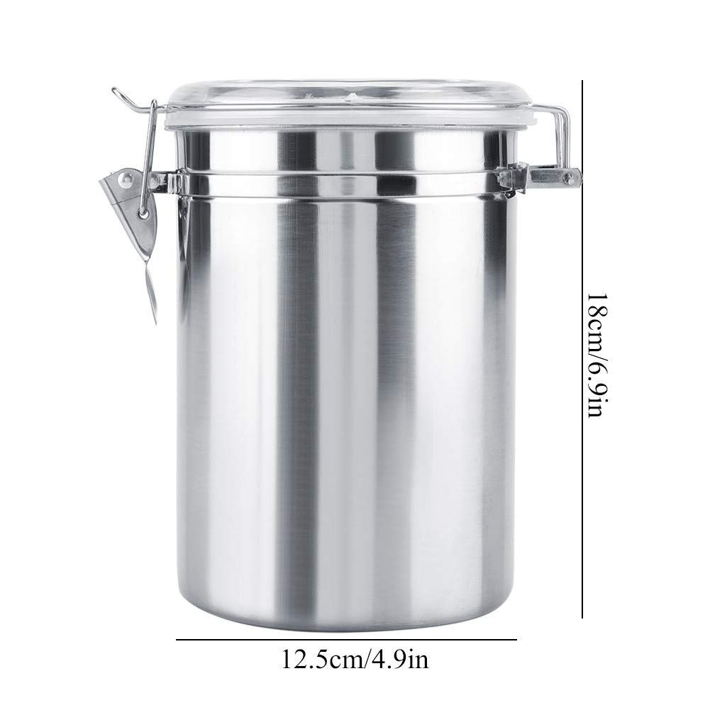 Premium Stainless Steel Coffee Canister - Airtight Ground Coffee & Bean Storage Container with Clear Clamp Lid (1800ml) - Ideal for Kitchen, Pantry Organization & Keeping Coffee, Tea, Flour, Sugar Fresh