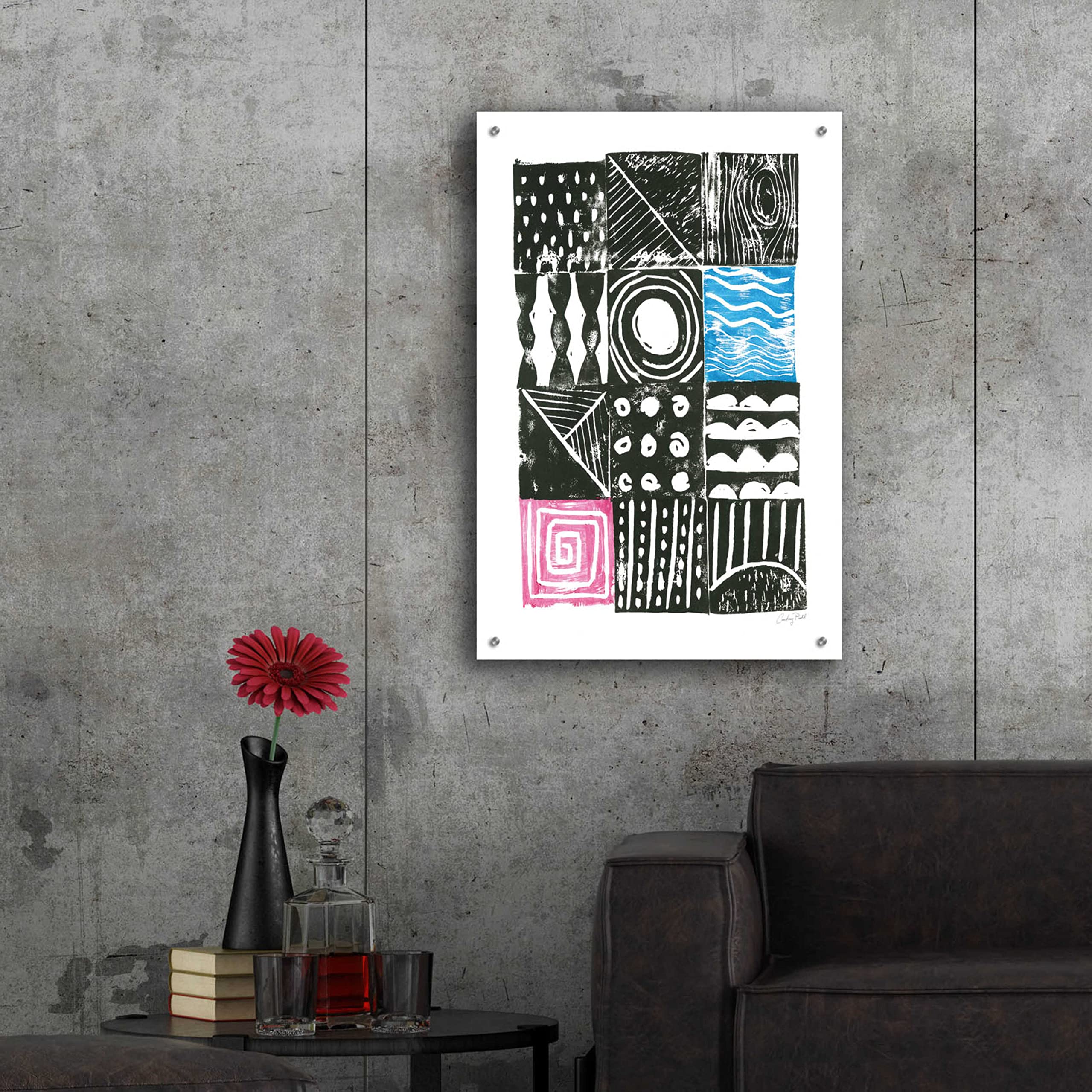 Courtney Prahl Block Print I Acrylic Glass Wall Art - 24x36 Inches Modern Abstract Painting for Living Room, Bedroom & Office Decor