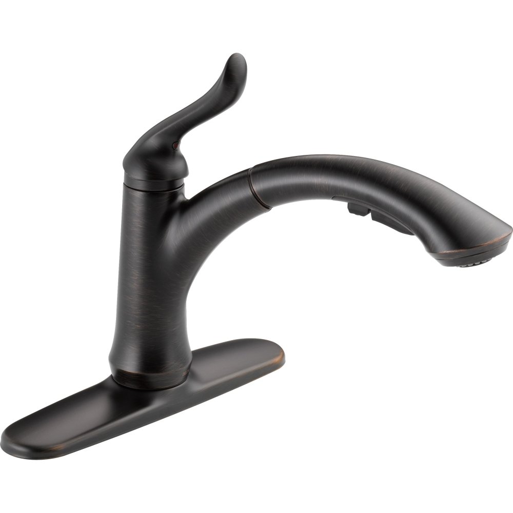 Delta Faucet Linden Pull-Out Kitchen Faucet in Oil Rubbed Bronze - Single Handle High Arc Sink Faucet with Sprayer (Model 4353-RB-DST) - Perfect for Modern Kitchens, Dishwashing & Food Prep