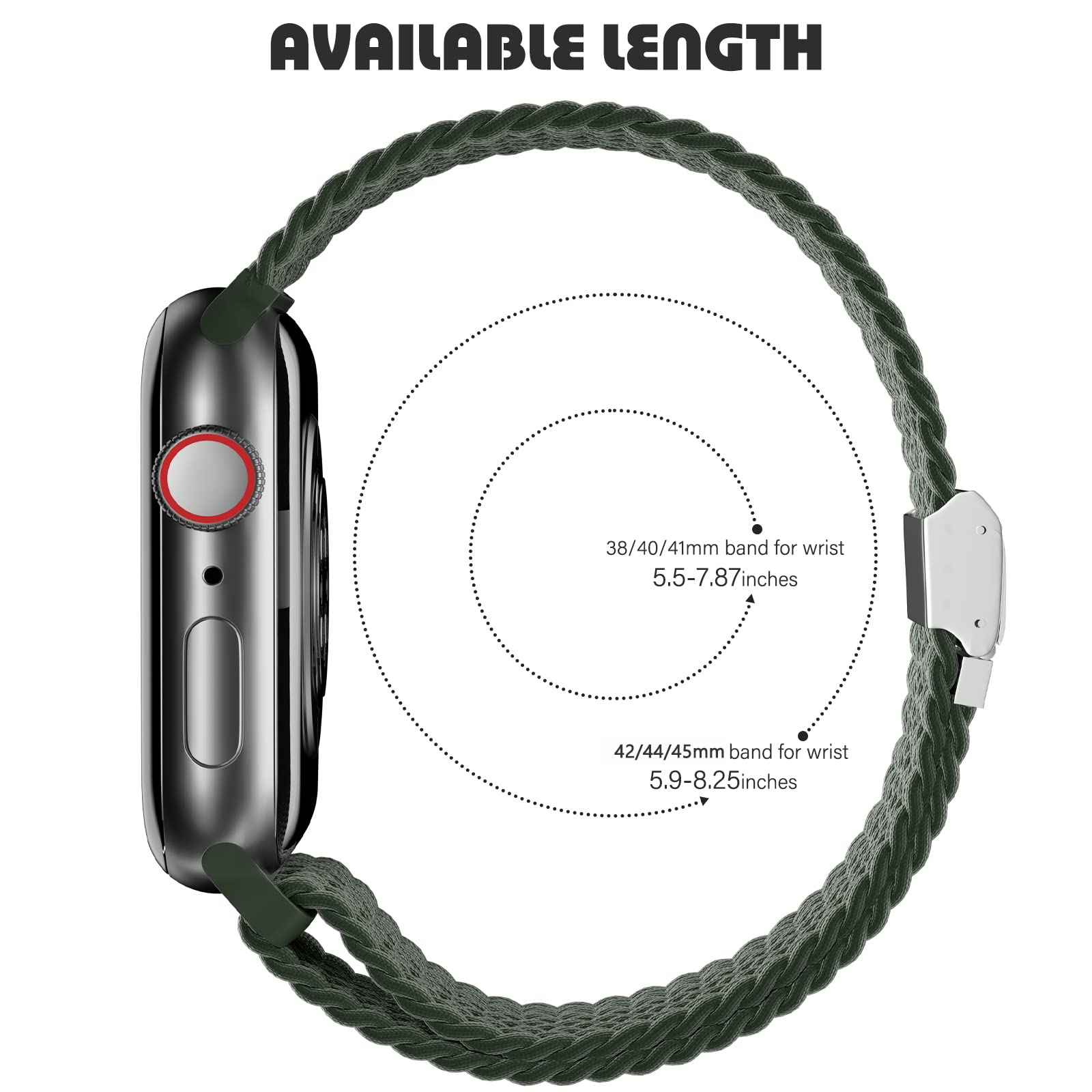 Braided Nylon Apple Watch Bands for Series 9/8/7/6/5/4/3/2/SE/Ultra/Ultra 2 - Adjustable, Breathable Replacement Strap for 38mm/40mm/41mm/42mm/44mm/45mm/49mm - Perfect for Workouts, Running & Everyday Wear