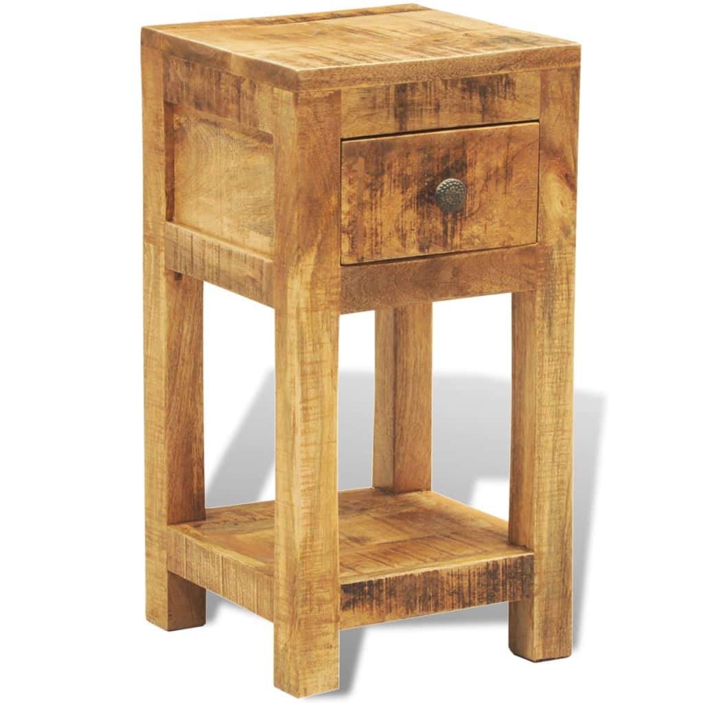 CHARMMA Nightstand with 1 Drawer - Solid Mango Wood Bedside Table for Bedroom, Living Room & Office - Compact Storage Solution with Drawer for Books, Lamps & Essentials