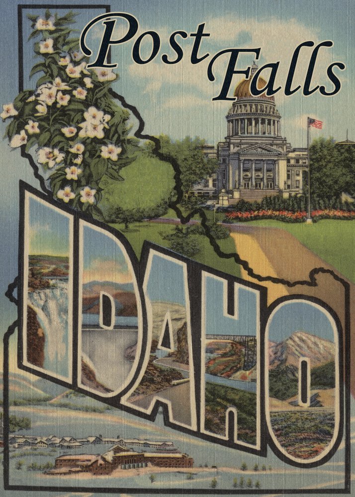 12x18 Large Letter Scenes Wall Art Poster - Idaho Themed Home Decor for Living Room, Bedroom & Office - Post Falls Inspired Typography Print