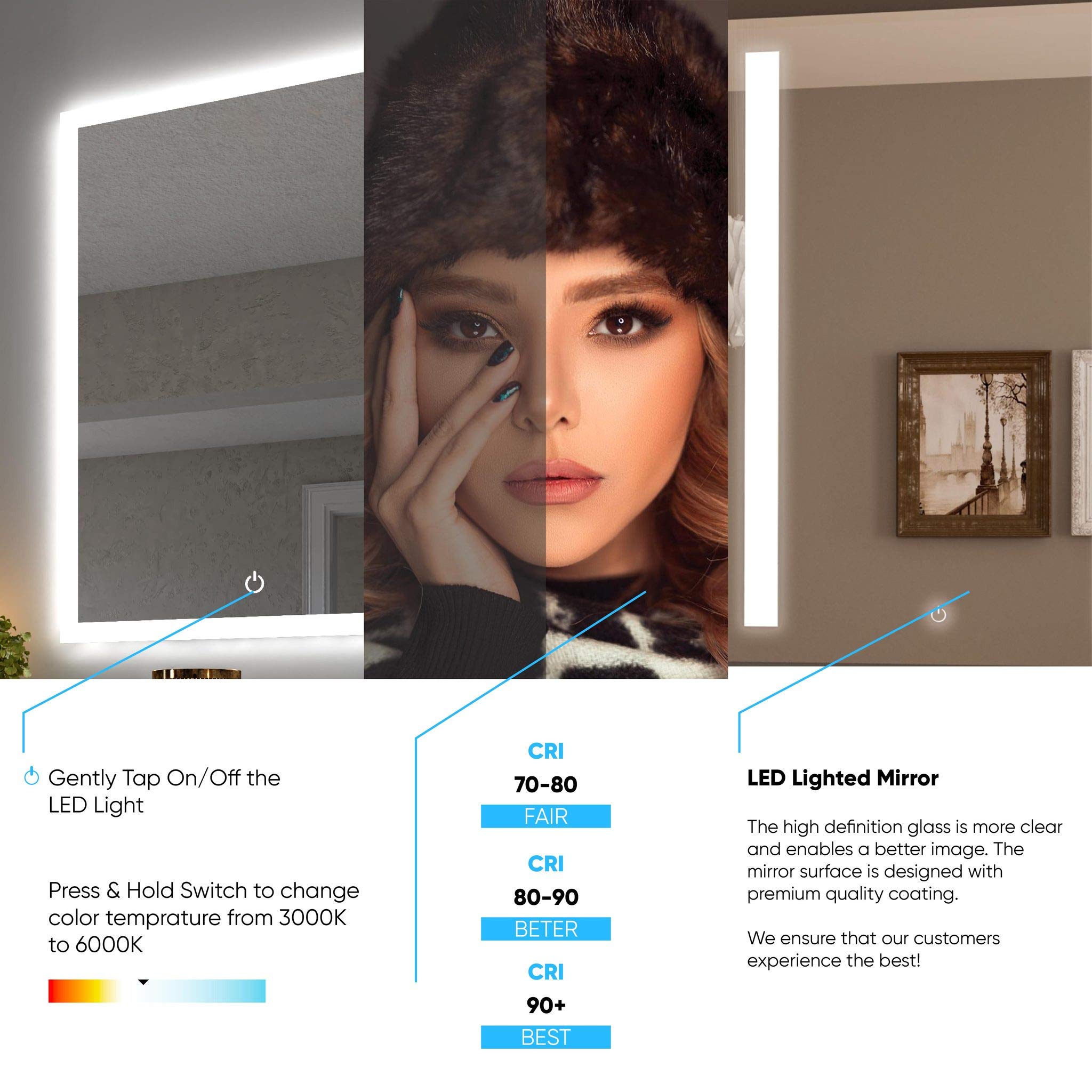 36x36 Inch Gold Framed LED Bathroom Mirror - Anti-Fog, Dimmable Vanity Mirror with Front/Back Lighting (CRI 90+) for Makeup & Shaving - Wall Mounted Bathroom Decor for Modern Homes