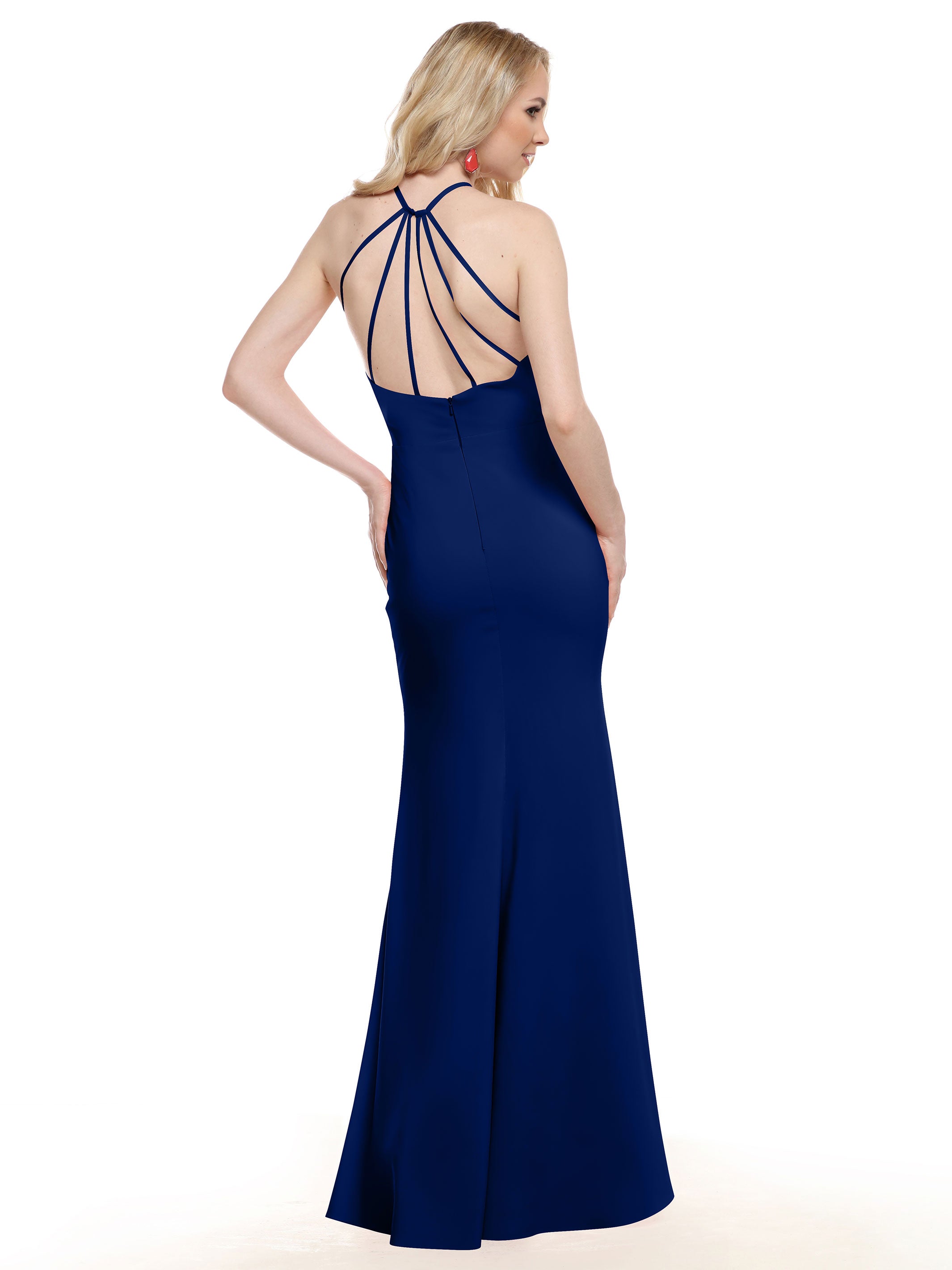 Elegant 83031 Fit and Flare Stretch Chiffon Bridesmaid Dress with Halter Neck & High Slit - Perfect for Weddings, Parties, and Formal Events