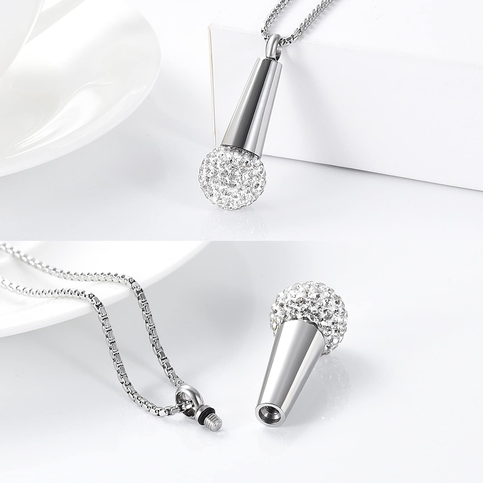 Zeqingjw Cremation Jewelry - Stainless Steel Memorial Urn Pendant Necklace with Crystal for Ashes | Keepsake for Loved Ones | Perfect for Remembrance, Funerals & Special Occasions
