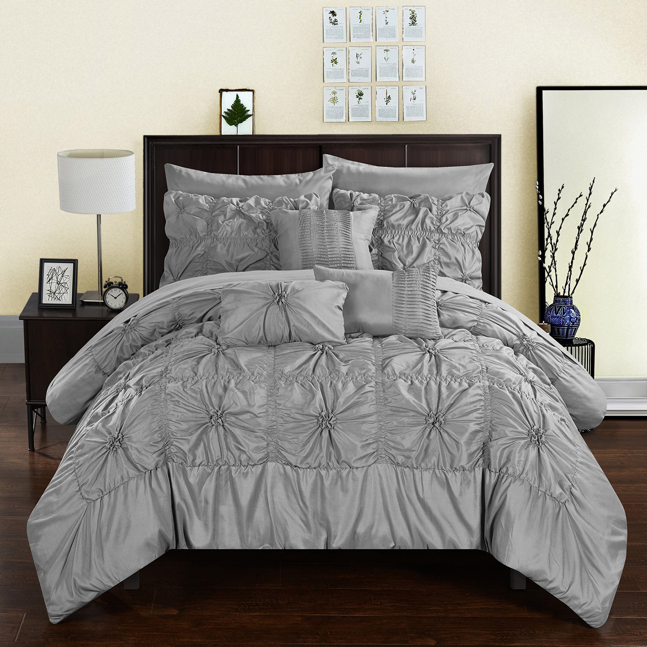 Chic Home Springfield Queen Size Comforter Set - Soft Grey Bedding for Cozy Bedroom Decor | Perfect for Master Bedroom, Guest Room & Dorm