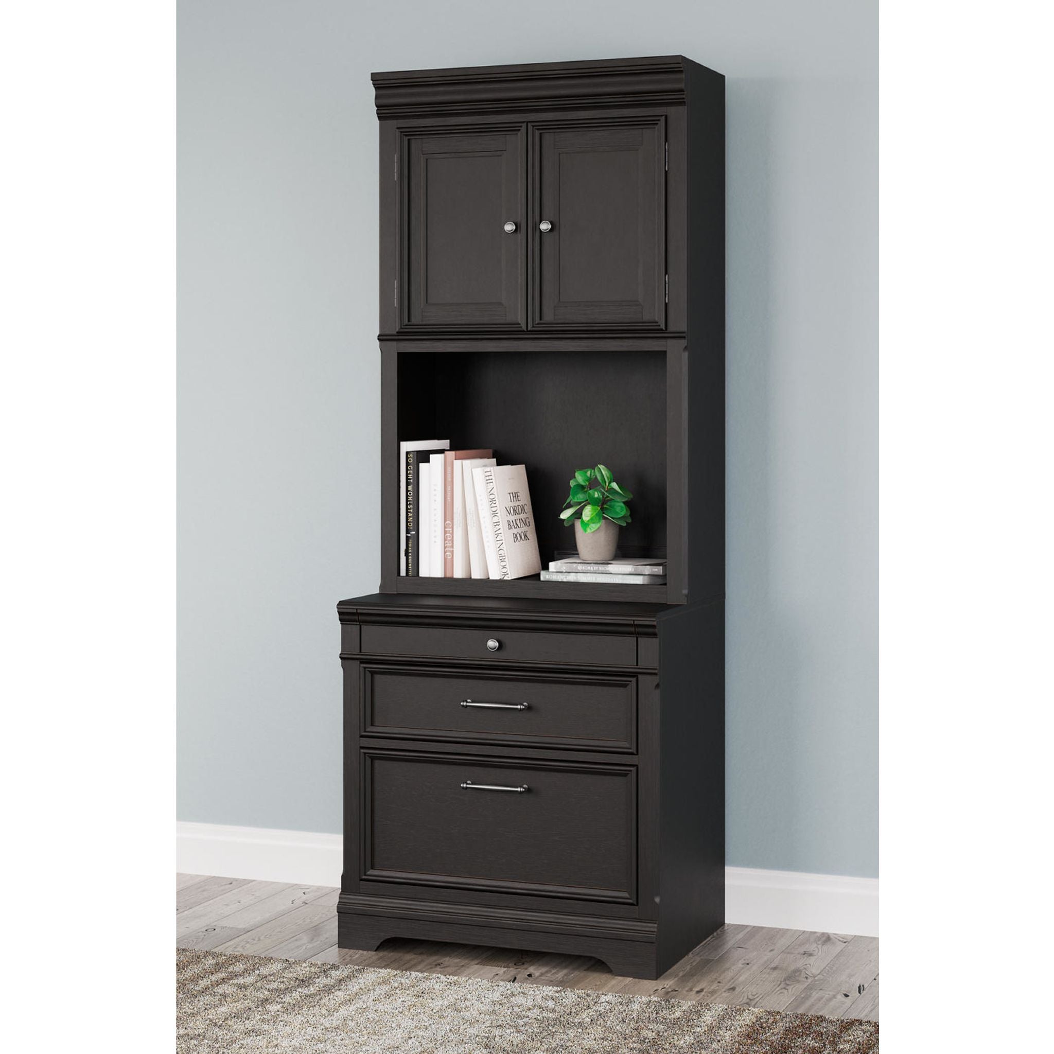 Beckincreek Black Bookcase - Modern Wooden Bookshelf for Living Room, Bedroom, Office Storage & Organization