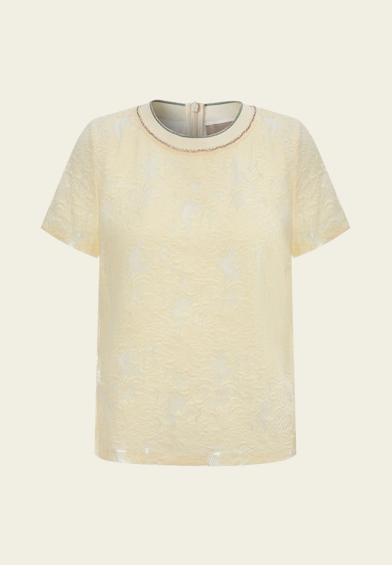 Lurex Jacquard Ribbed T-Shirt for Women - Stylish Casual Top for Everyday Wear, Date Night & Office Outfits
