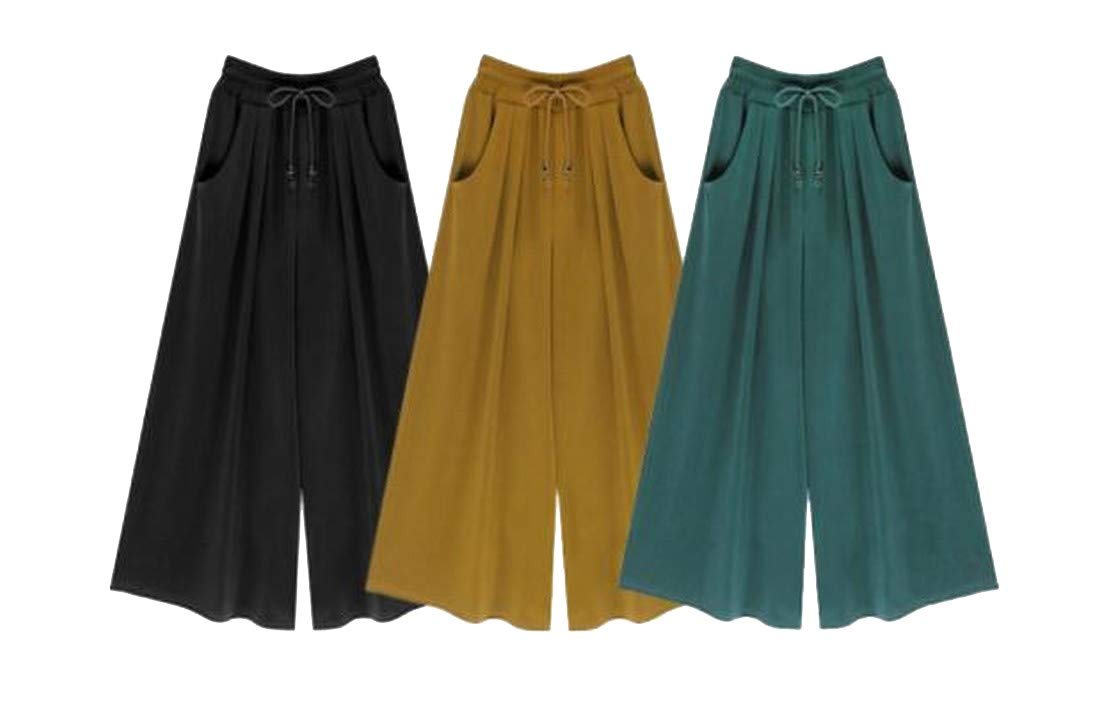 Women's Elastic Waist Wide Leg Palazzo Pants - Soft Stretch Capri Culottes for Casual Wear | Perfect for Office, Travel & Summer Outfits