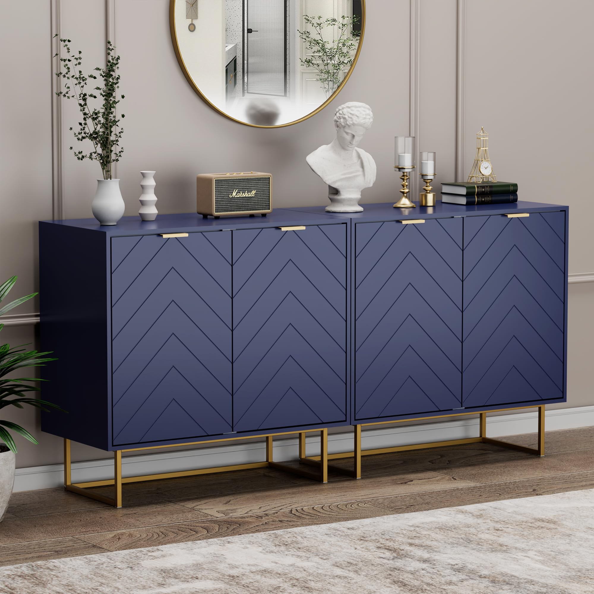 Scurrty Sideboard Cabinet Set of 2 - Navy Blue Buffet Storage Cabinet with Adjustable Shelves for Living Room & Kitchen | Modern Accent Furniture for Dining Room Storage, Home Organization & Entertaining