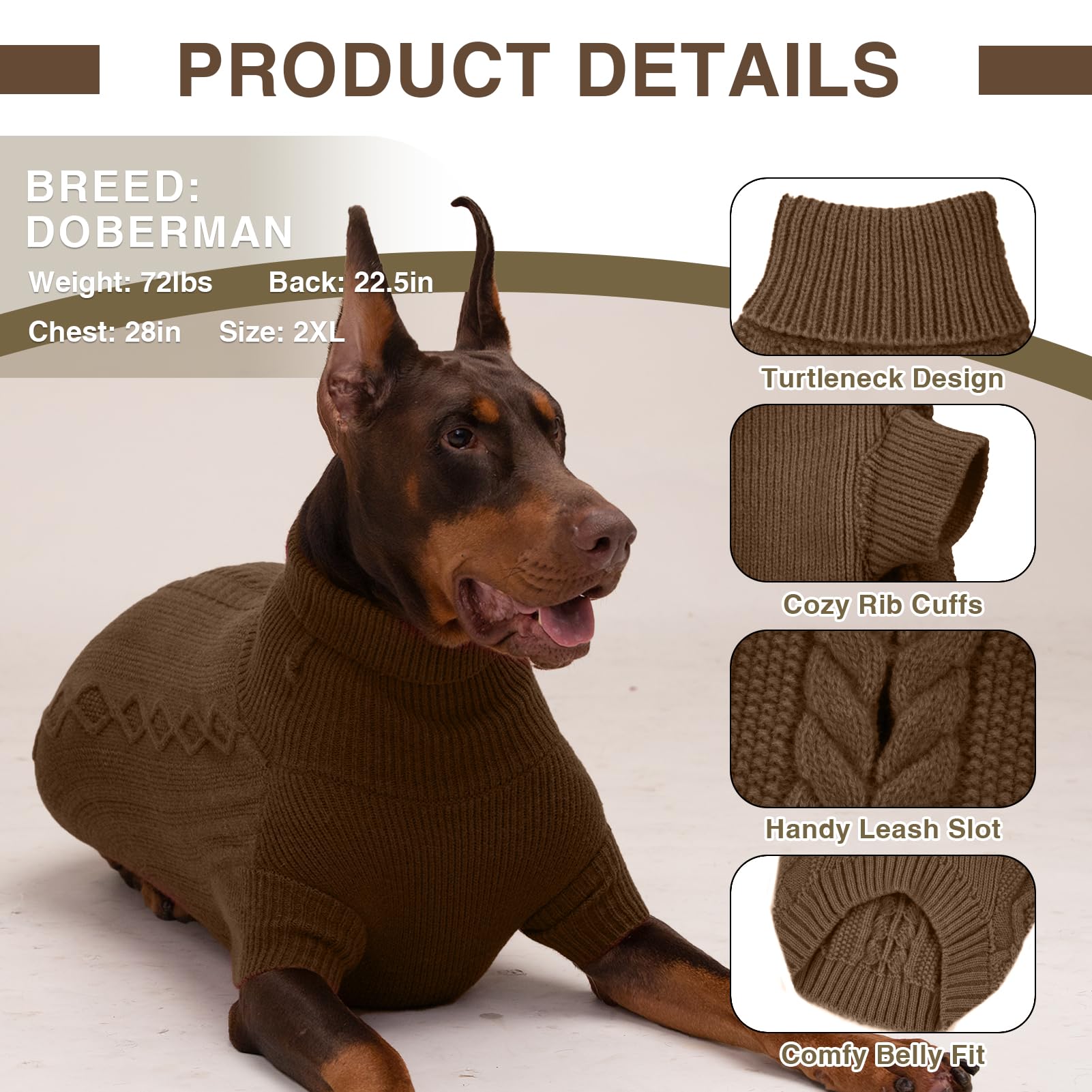 Medium Dog Sweater - Warm Knitted Dog Pullover for Christmas & Thanksgiving - Cozy Thermal Fall Dog Clothes for Schnauzer, Bichon, Coffee - Perfect for Winter Walks & Holiday Photos
