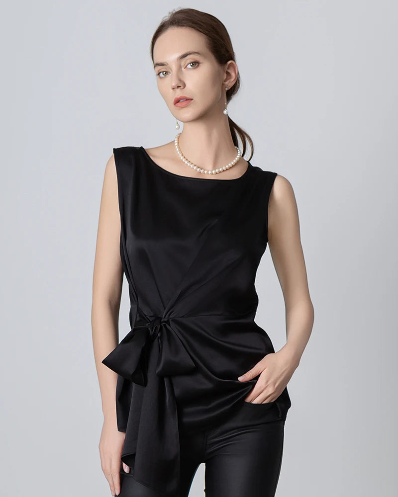 Elegant Sleeveless Wrap Silk Blouse for Women - Perfect for Summer, Date Night & Office Wear