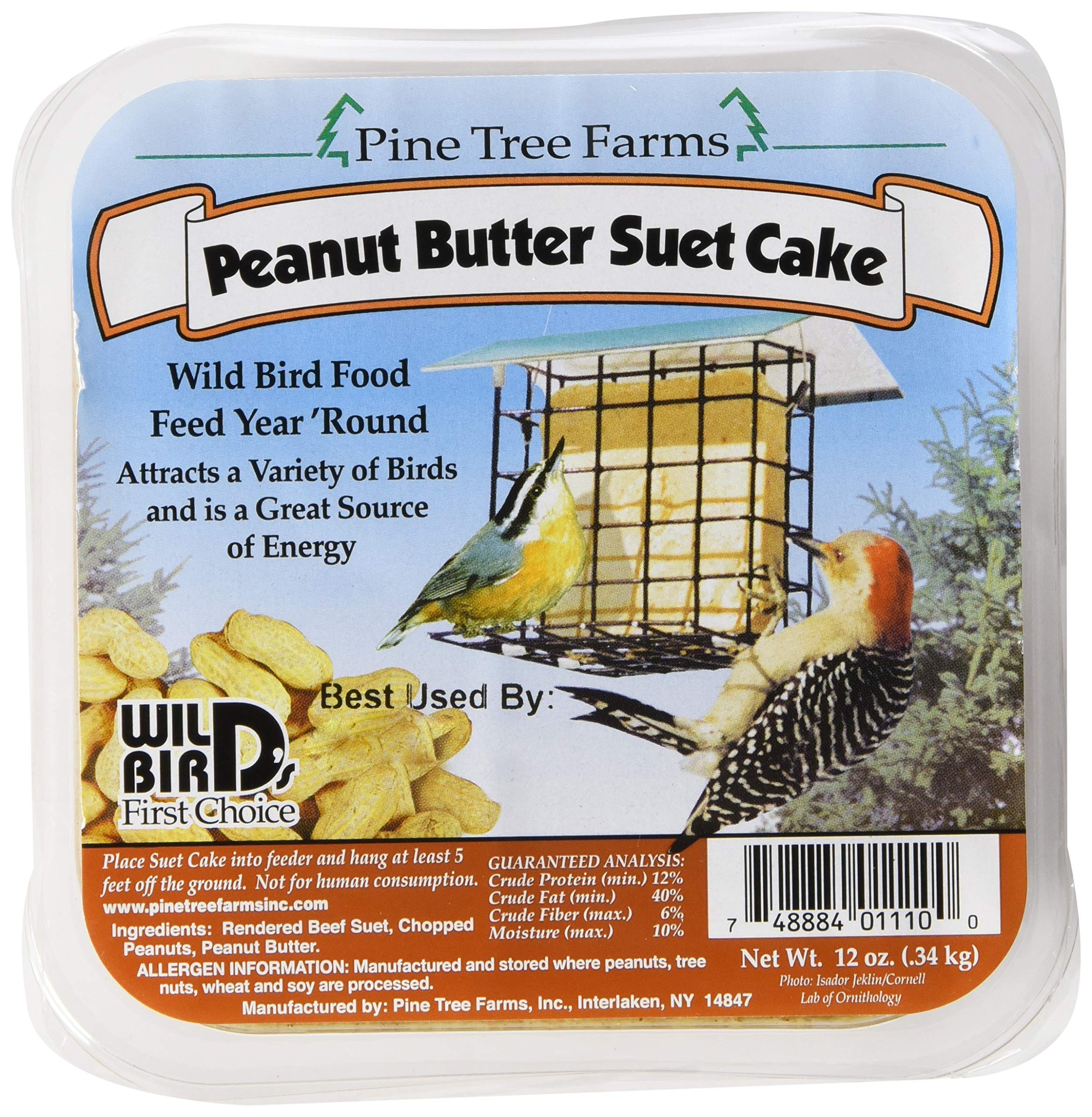 Pine Tree Farms 6 Pack Peanut Butter Suet Cake - High Energy Wild Bird Food (12 Ounce) - Perfect for Backyard Bird Feeders & Winter Bird Feeding