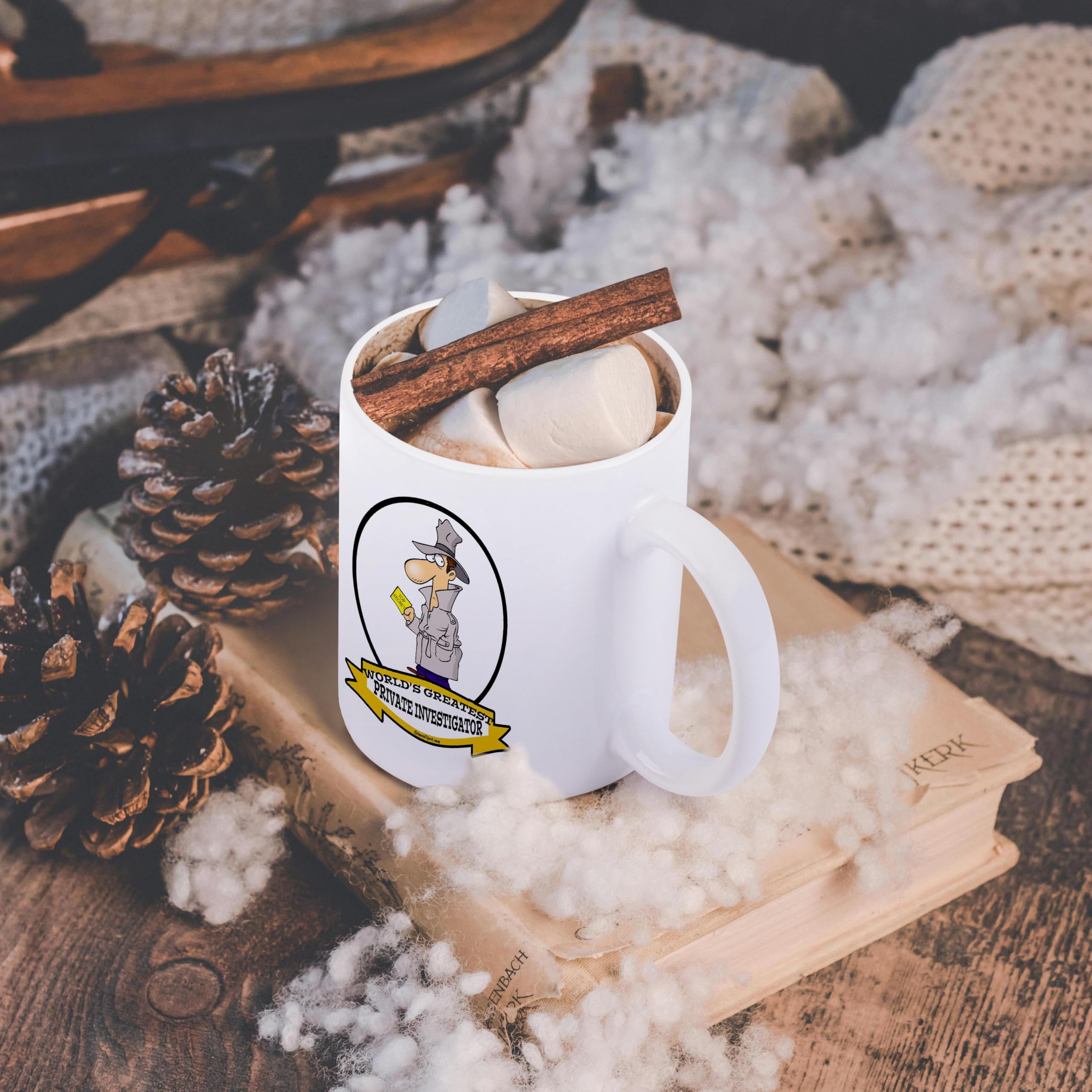 3dRose Funny Worlds Greatest Private Investigator Coffee Mug - 15oz Ceramic Cup with Cartoon Design - Perfect Gift for Detectives & Mystery Lovers - Ideal for Office, Home Use & Gag Gifts