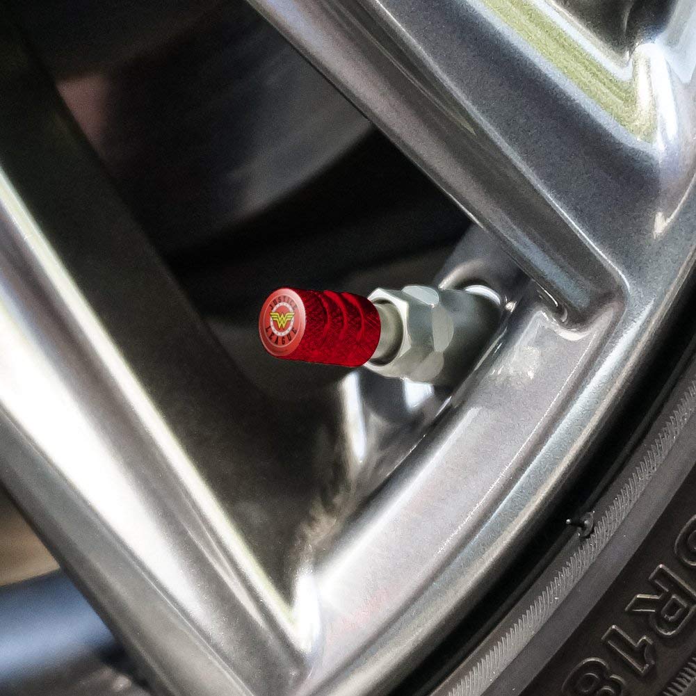 Justice League Wonder Woman Logo Aluminum Valve Stem Caps - DC Comics Superhero Tire Accessories for Cars, Trucks & SUVs - Perfect for DC Fans & Auto Enthusiasts