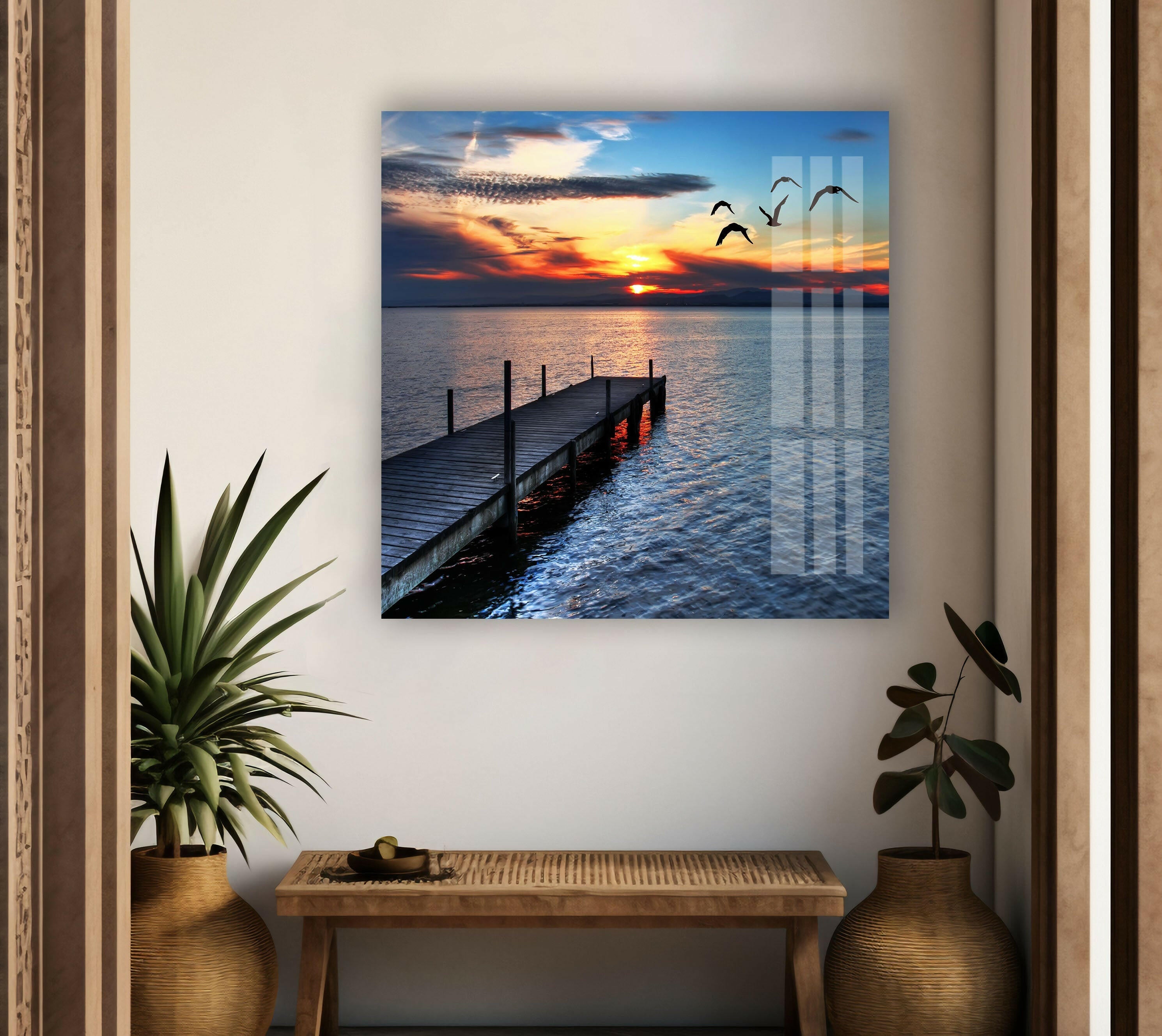 Sunset Birds Flock Glass Wall Art - Stunning Home & Office Décor for Living Room, Bedroom, or Entryway