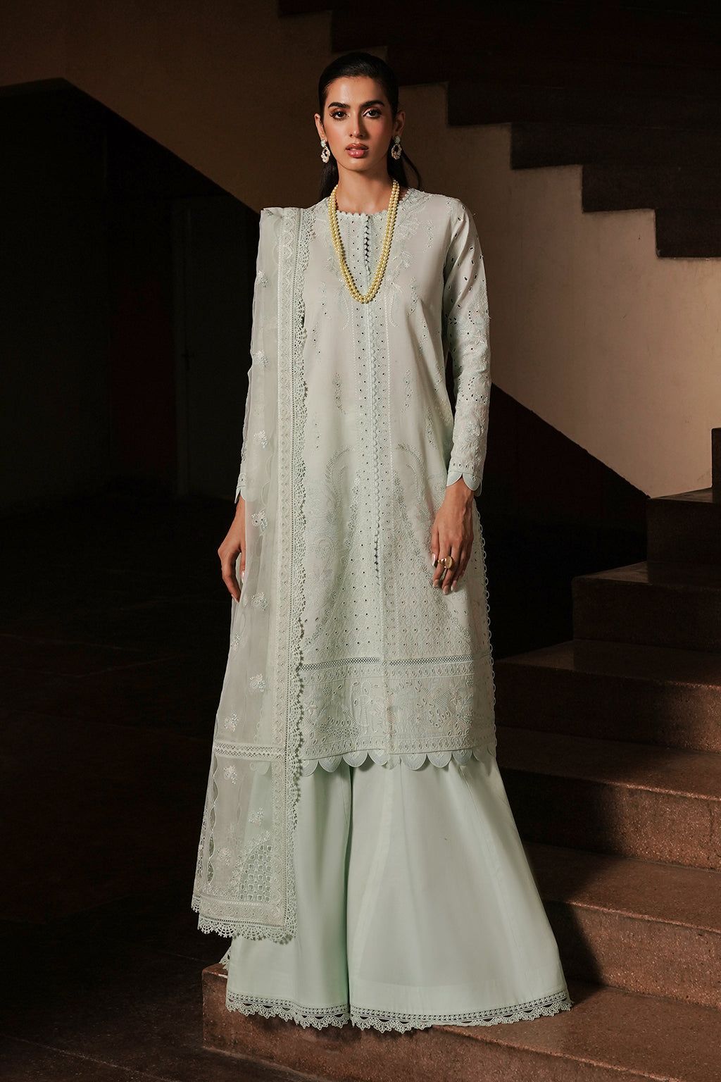 Celadon Afrozeh Chikankari Embroidered Lawn Stitched Dress - Elegant Traditional Pakistani Outfit for Women, Perfect for Weddings, Parties & Special Occasions