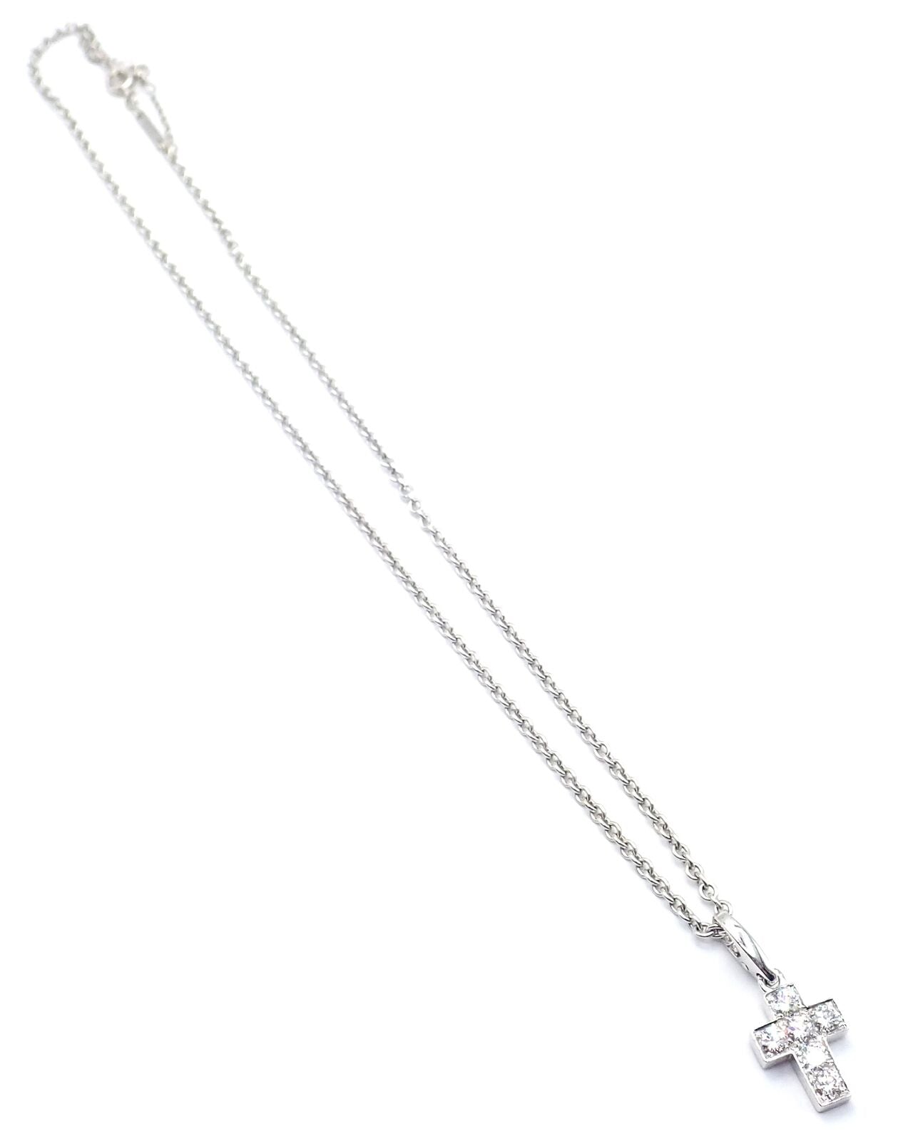 Authentic Cartier 18K White Gold Diamond Cross Pendant Necklace for Women - Luxury Jewelry Gift for Christmas, Anniversary & Special Occasions