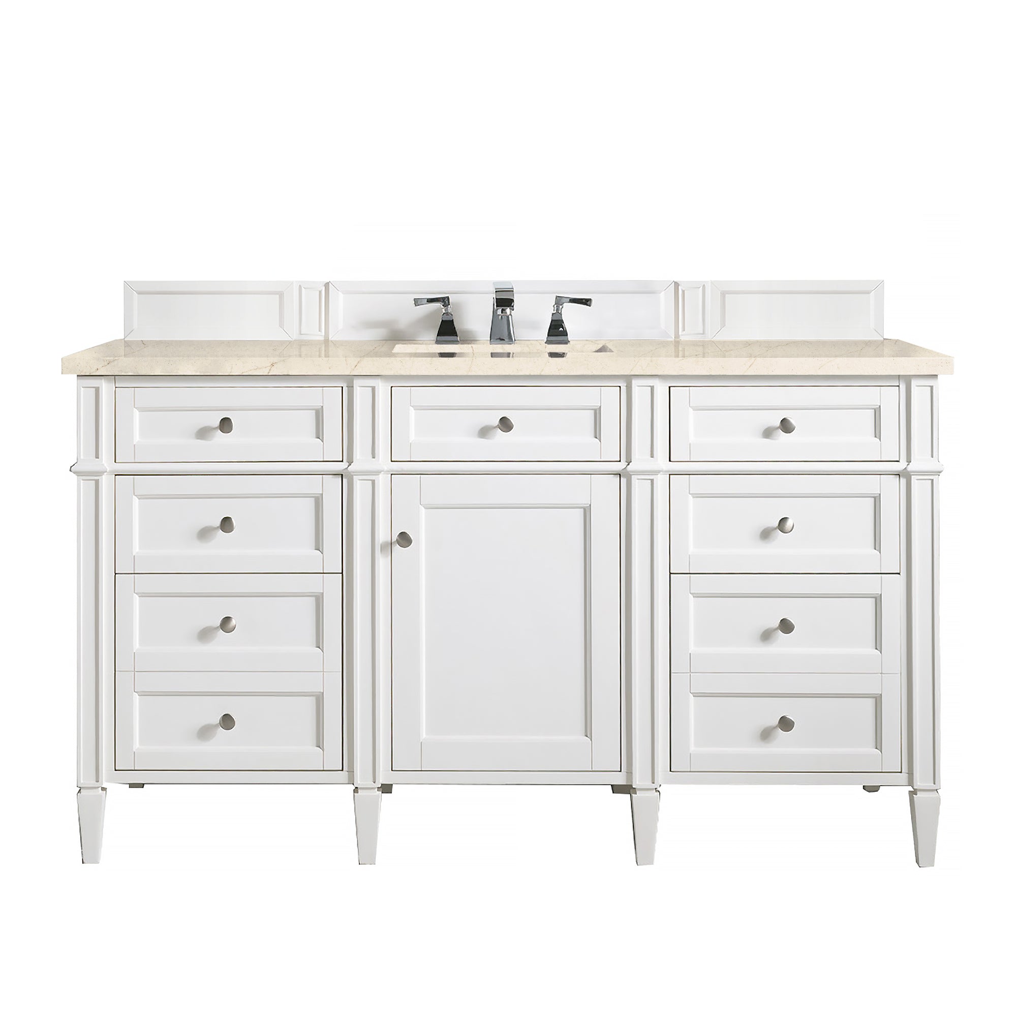Brittany 60-Inch Bright White Single Bathroom Vanity with 3CM Eternal Marfil Quartz Countertop - Perfect for Modern Master Bathrooms & Guest Bathroom Renovations