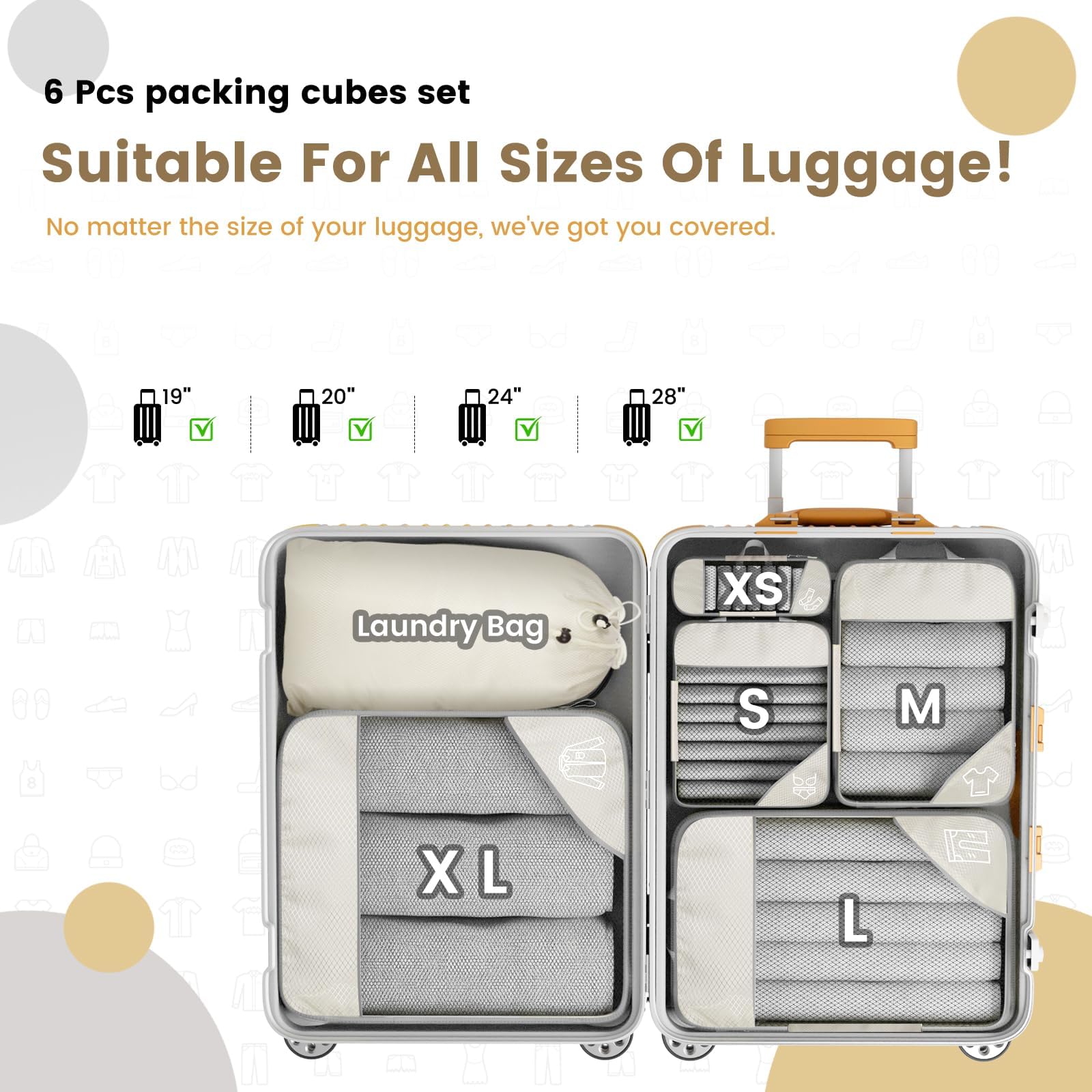 6-Piece Expandable Packing Cubes Set - Durable Travel Organizers with Compression for Luggage & Suitcases (Multicolor) - Perfect for Business Trips, Vacations & Weekend Getaways