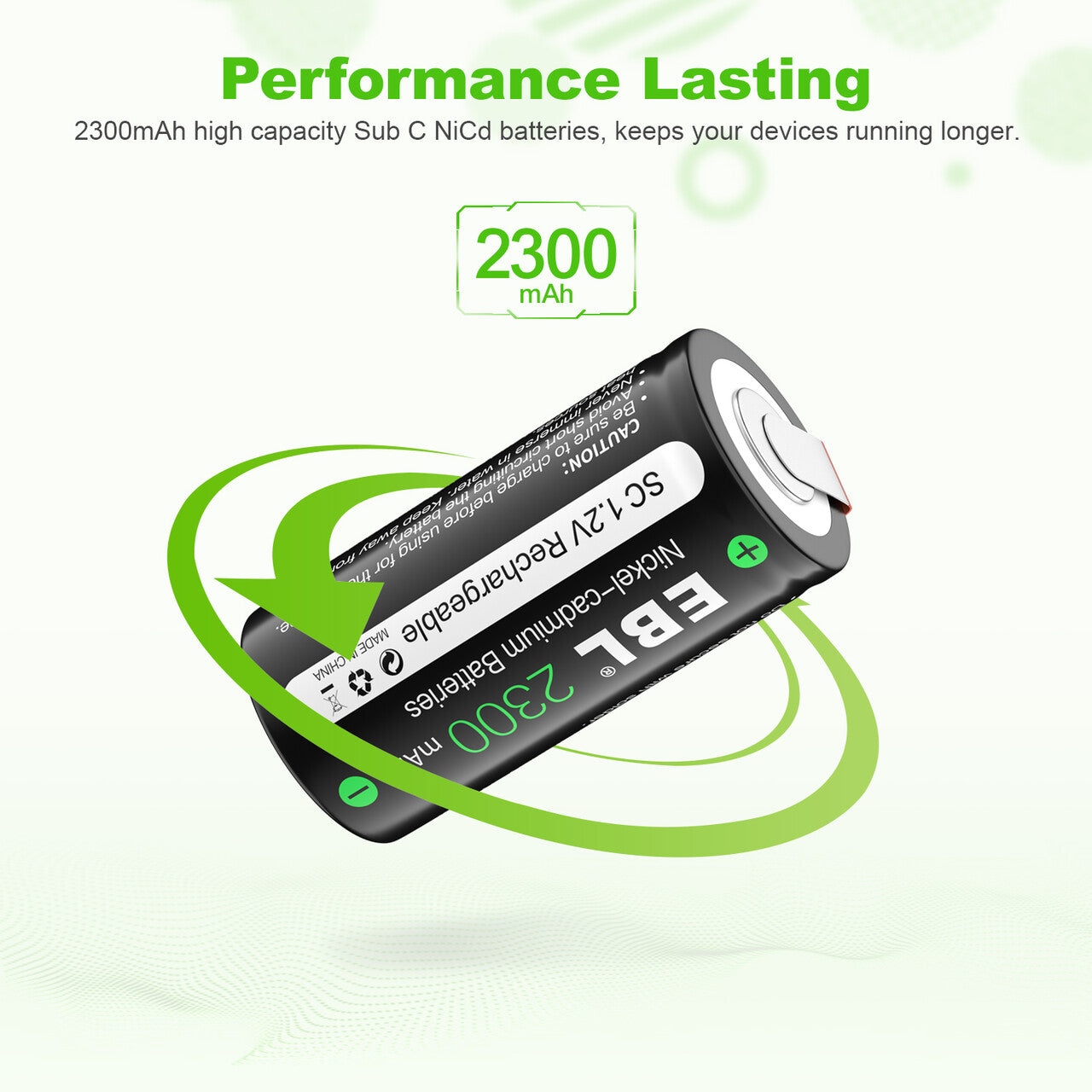 EBL Sub C NiCd Rechargeable Batteries 2300mAh - High Capacity Battery Pack for Power Tools, Emergency Lights, and Industrial Equipment - Long Lasting Performance for Heavy Duty Use