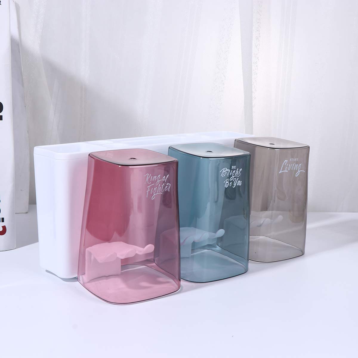 Cabilock Toothpaste & Toothbrush Holder Set - Wall Mount Bathroom Organizer for Toiletries - No Drilling White