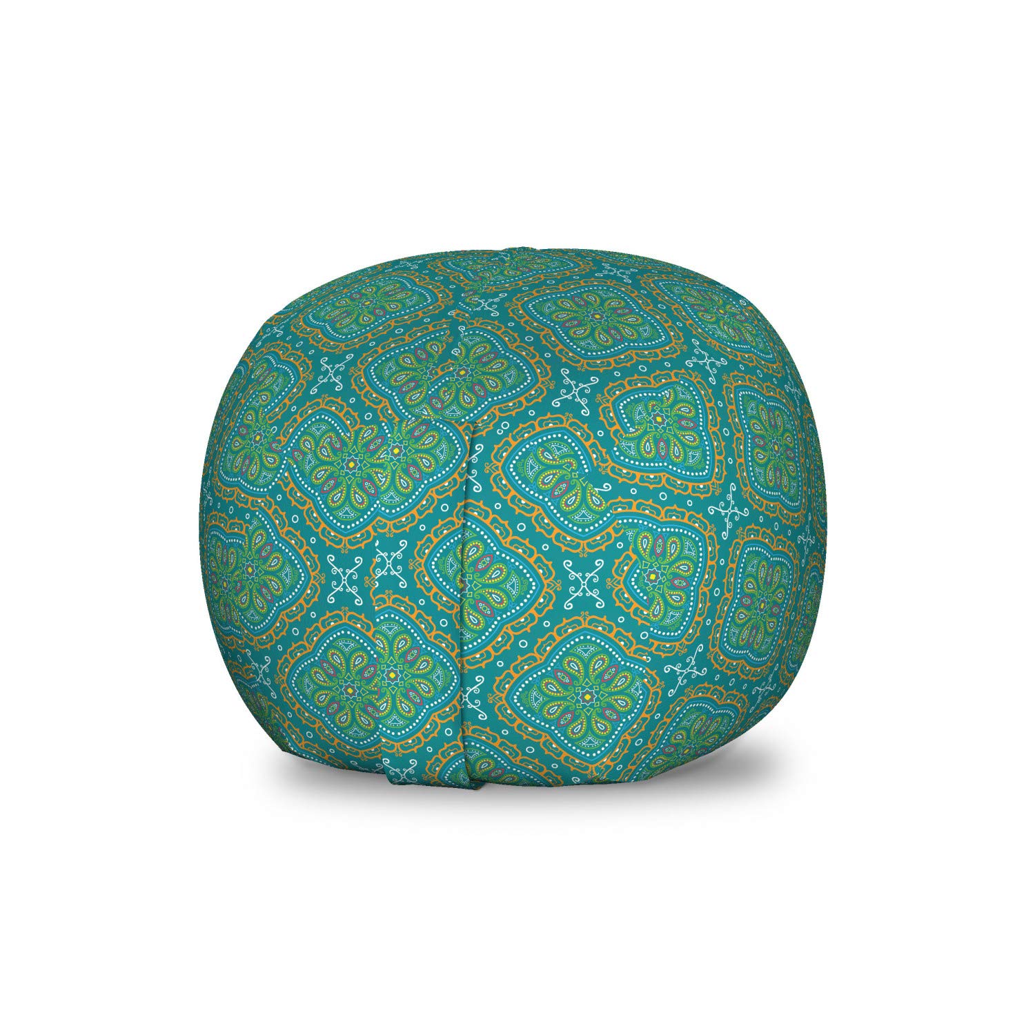 Ambesonne Oriental Storage Toy Bag Chair - Traditional Mandala & Paisley Pattern, Washable Stuffed Animal Organizer, Small Teal & Multicolor - Perfect for Kids' Room, Nursery, or Playroom Organization