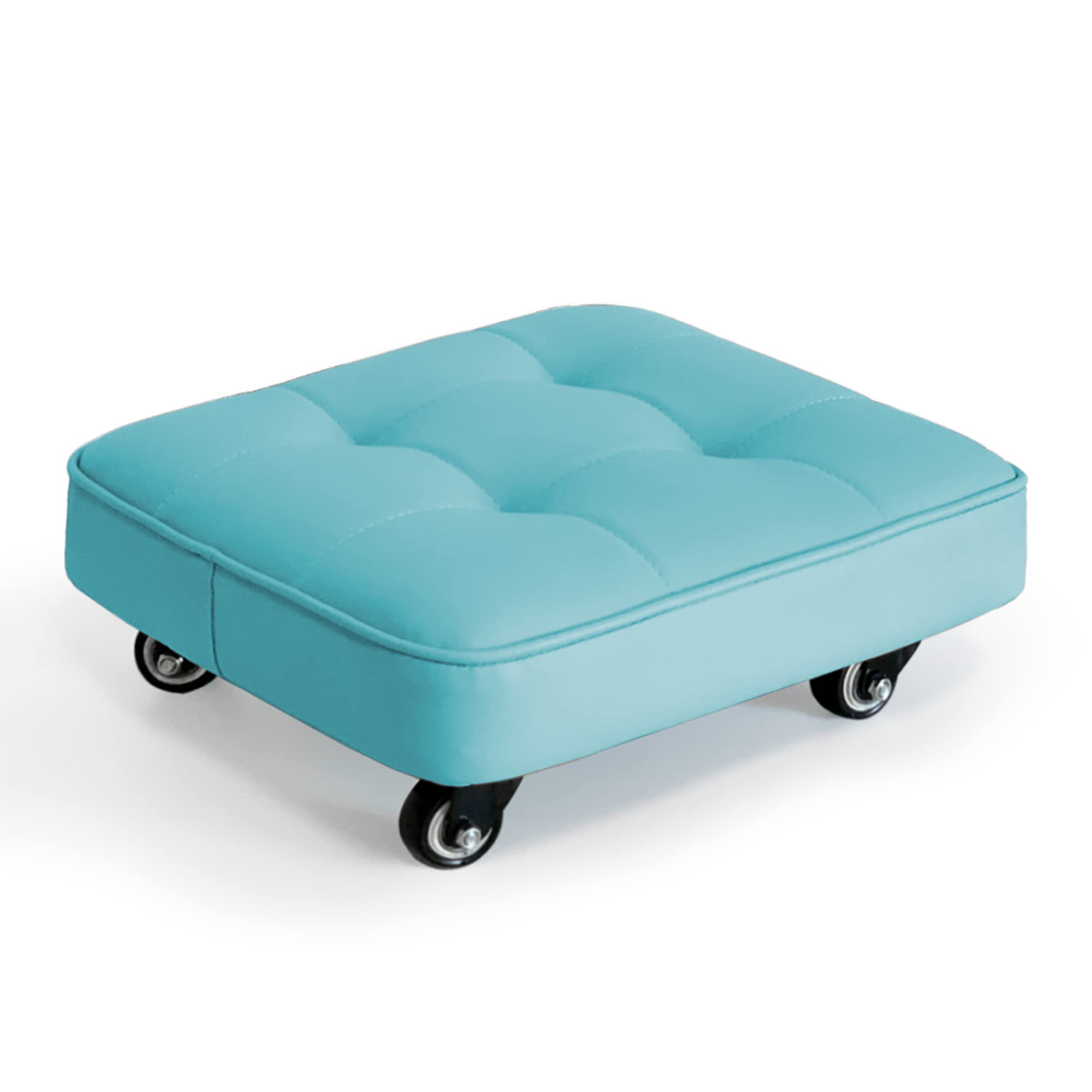 360 Degree Rotating Low Rolling Stool with Wheels - Adjustable PU Low Height Rolling Seat Wheel Stool Chair, Square Seat Stool for Home Office, Fitness, Garage & Workshop (Blue) - Perfect for Salon Stylists, Mechanics & Office Workers