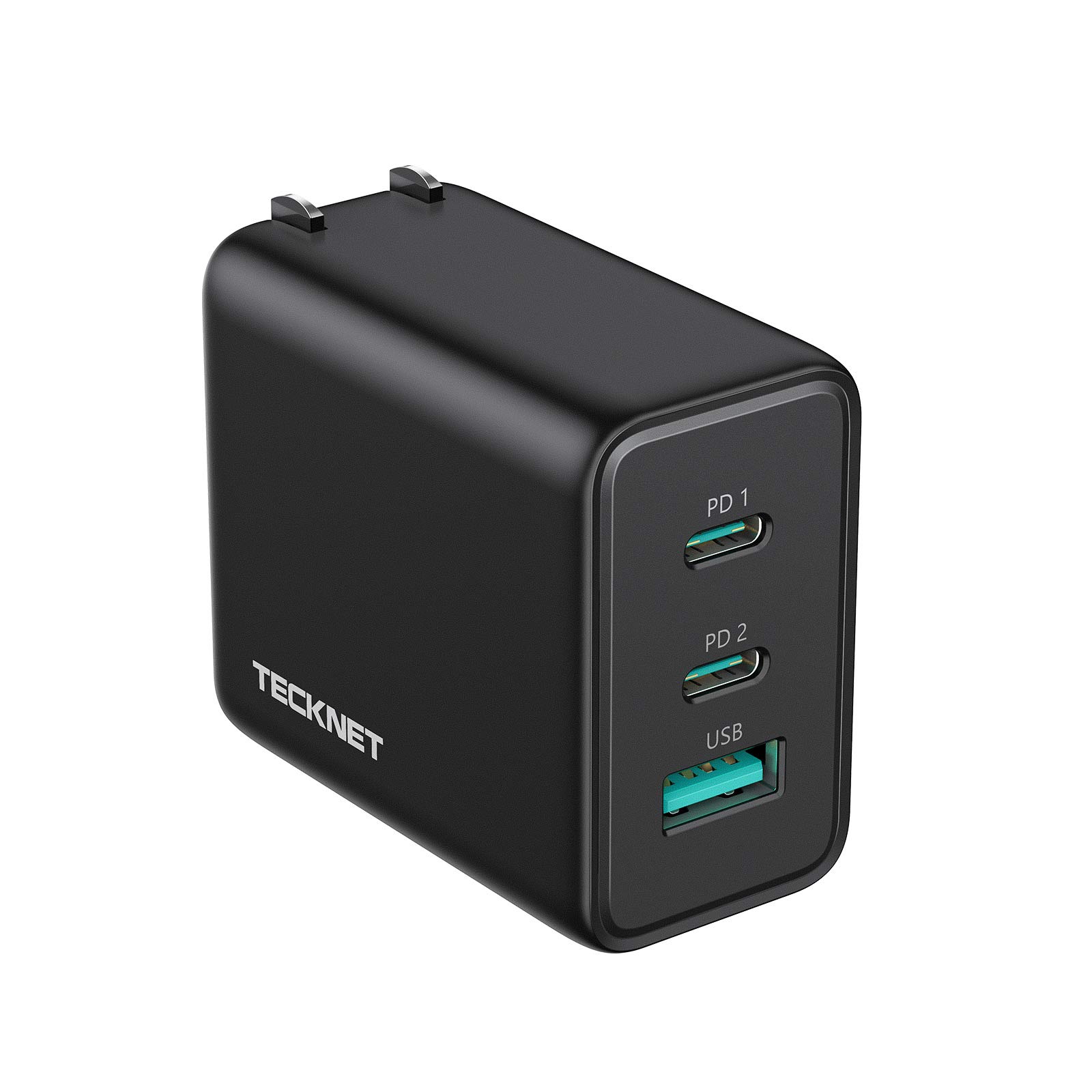 TECKNET 65W USB C GaN Fast Charger PD 3.0 - 3-Port Foldable Wall Charger for iPhone 15/14 Pro Max, MacBook Pro, iPad Pro, Galaxy S23/S22, Nintendo Switch - Perfect for Travel, Office & Home Charging