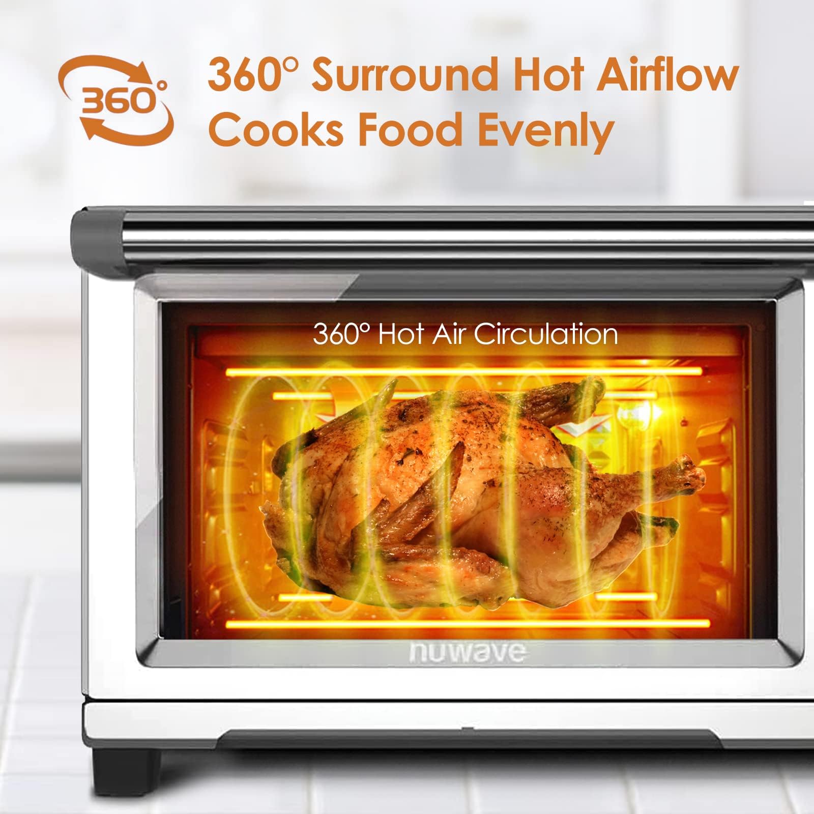 Nuwave Bravo 12-in-1 Air Fryer Toaster Oven with Convection - 30 Quart XL Capacity, 50°F to 500°F Temperature Control, Adjustable Top & Bottom Heaters (0%-100%), Brushed Stainless Steel - Perfect for Baking, Roasting & Air Frying in Small Kitchens