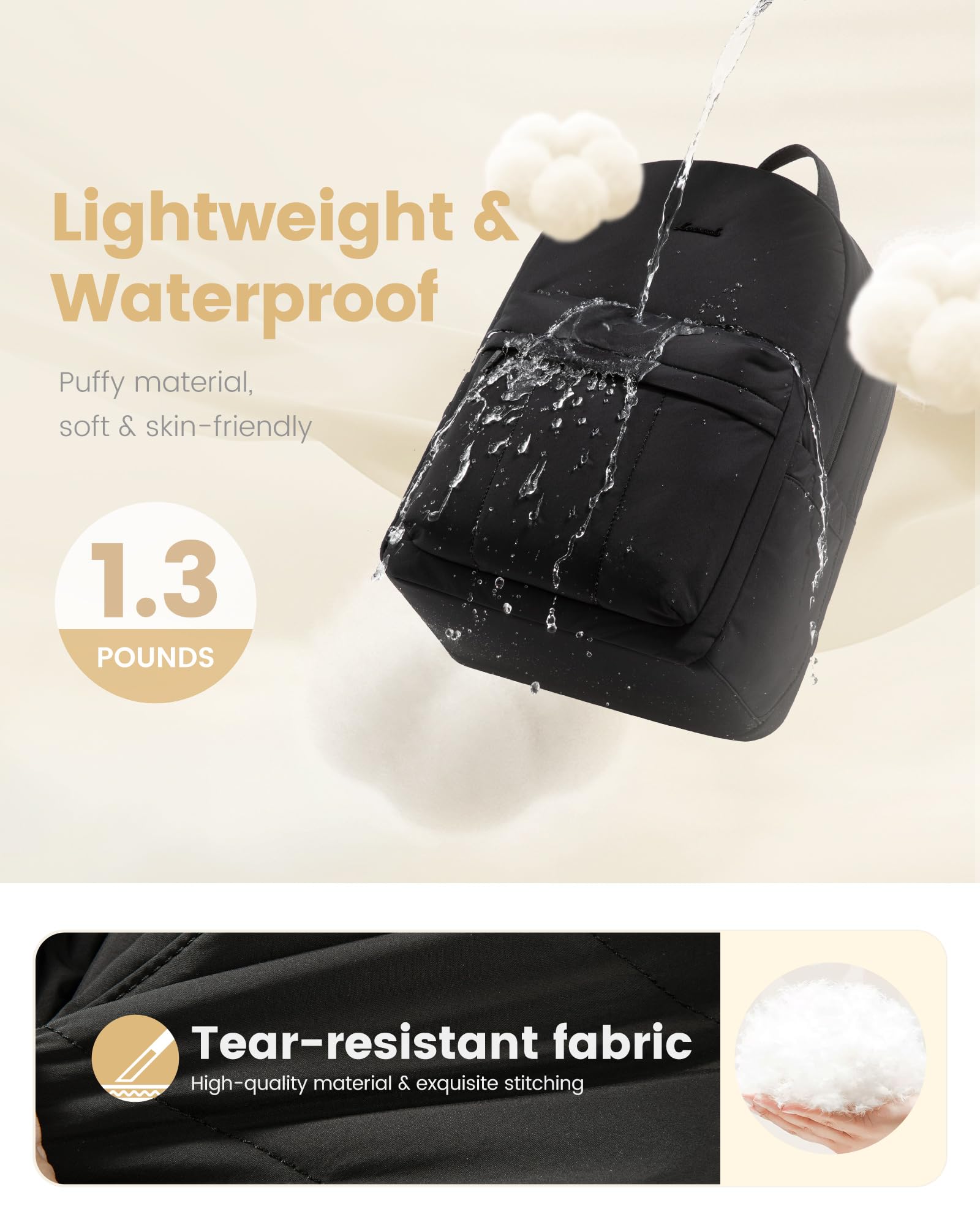 LOVEVOOK Lightweight Puffy Laptop Backpack for Women - Waterproof Quilted 15.6 Inch Computer Bag, Cute Teacher Nurse Work Purse, Casual Daypack for Travel, Office, School & College