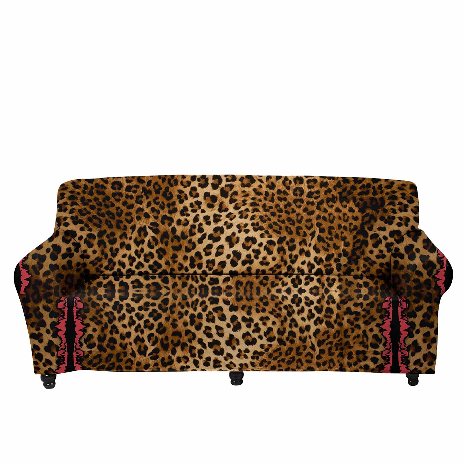 Stylish Leopard Print Stretch Sofa Slipcover - 2 Seater Couch Cover with Elastic Edges & Anti-Skid Foam - Perfect for Living Room, Apartment & Pet-Friendly Furniture Protection