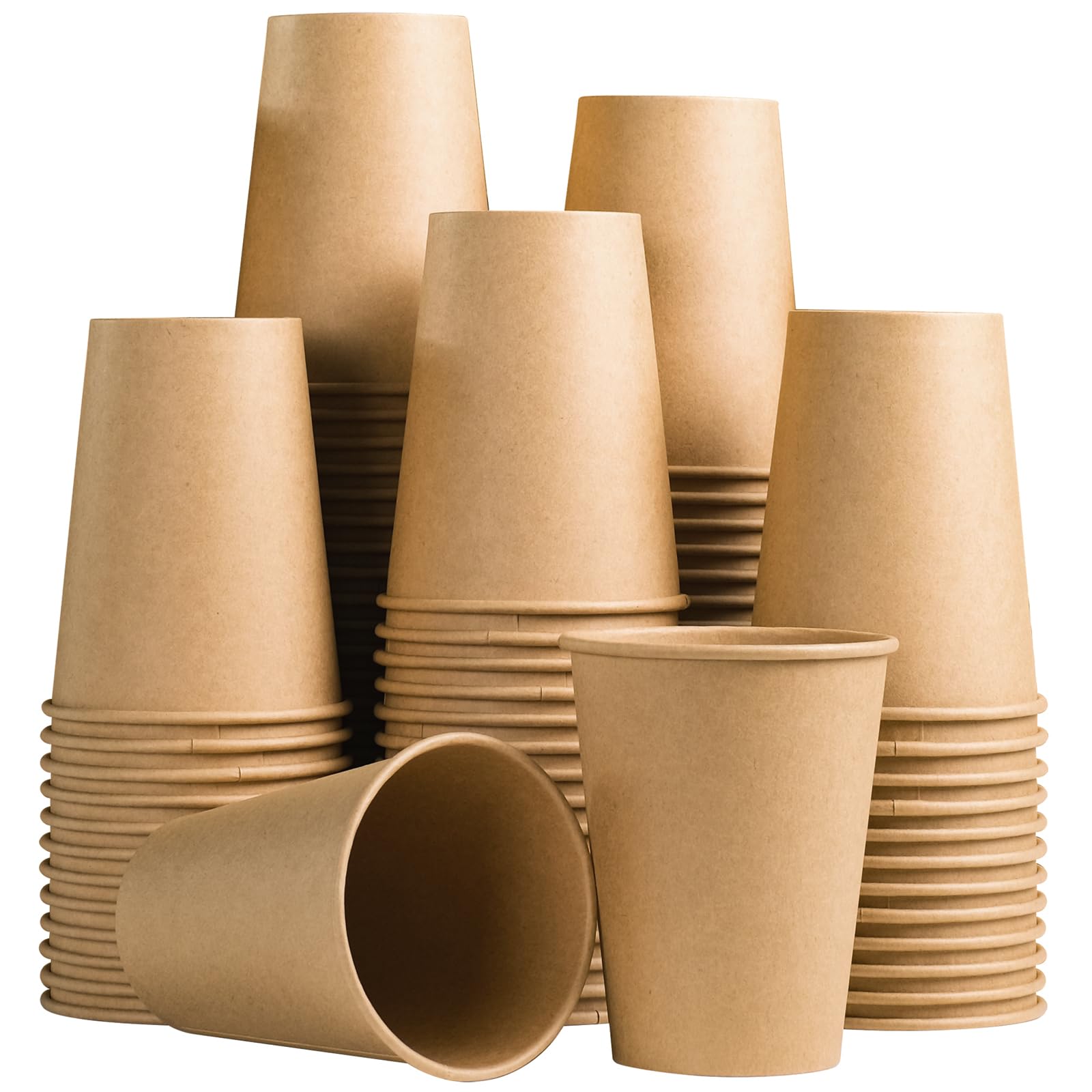 Lamosi 100-Pack 12 oz Disposable Kraft Paper Cups - Eco-Friendly Hot & Cold Beverage Cups for Coffee, Tea, Water - Ideal for Parties, Picnics, Travel, Office & Outdoor Events