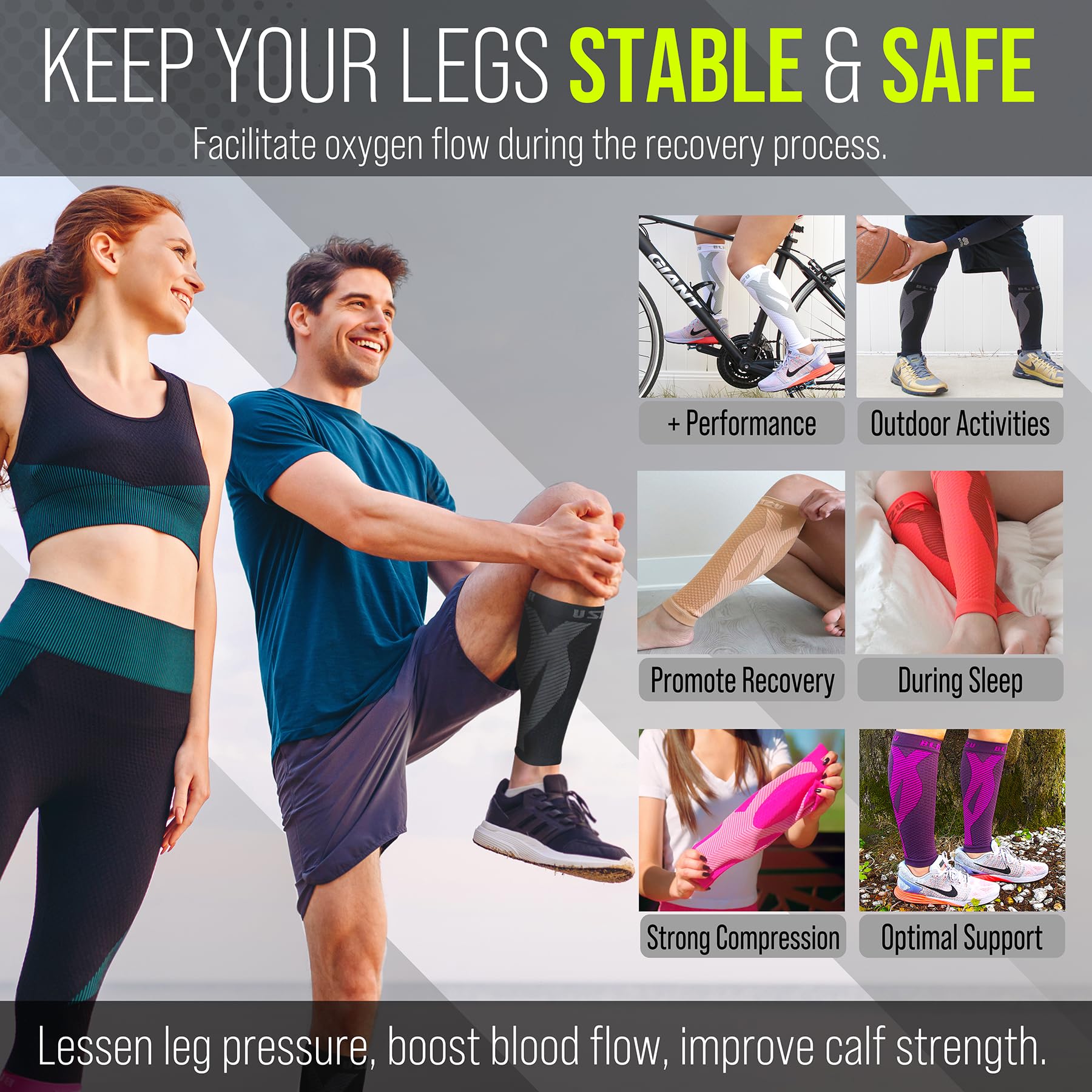 BLITZU Calf Compression Sleeve for Men & Women - Footless Compression Socks for Running, Shin Splints Pain Relief & Muscle Support - Ideal for Runners, Athletes & Workout Recovery