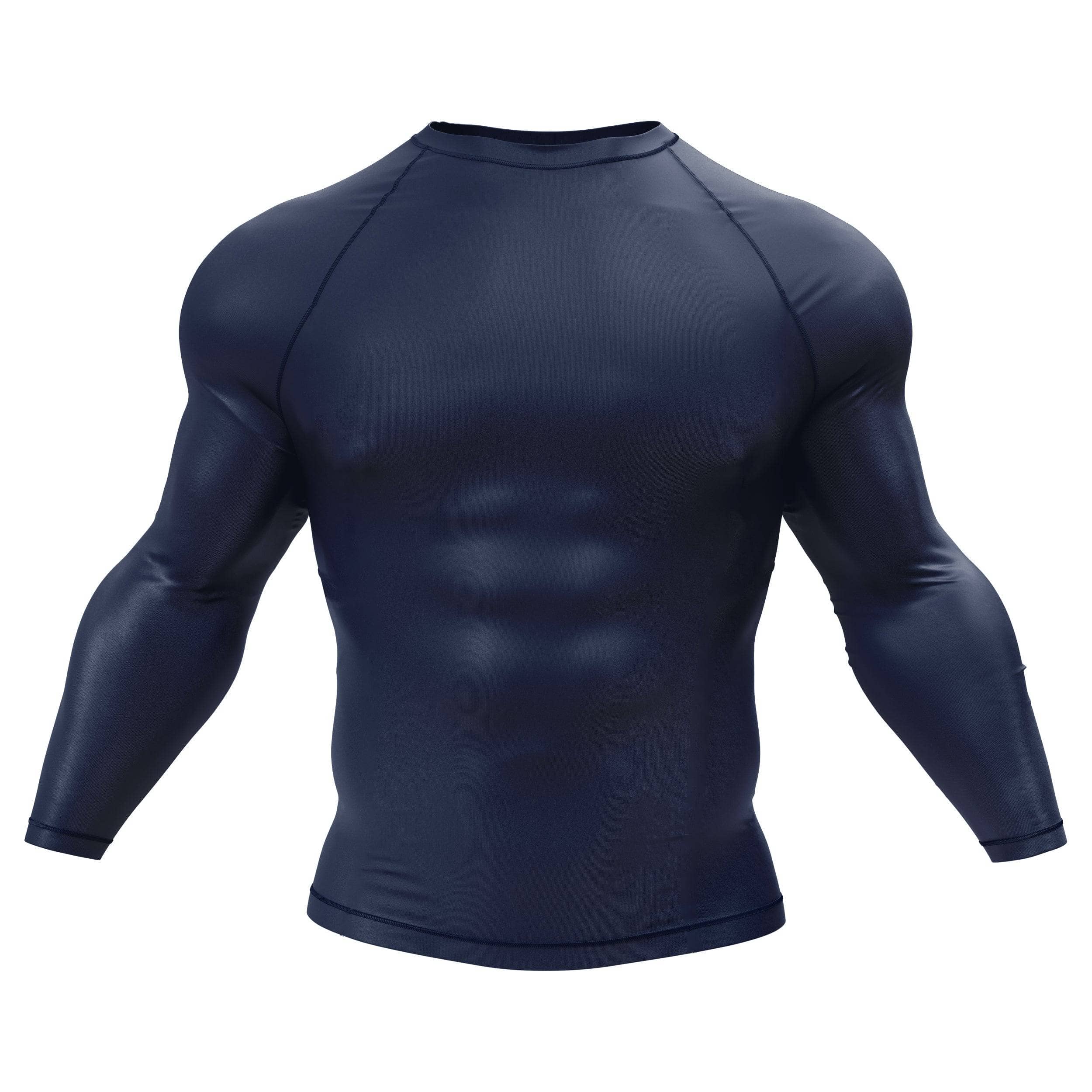 Premium Navy Blue Long Sleeve Compression Shirt for Men - Moisture Wicking Workout Top for Gym, Running & Sports Performance