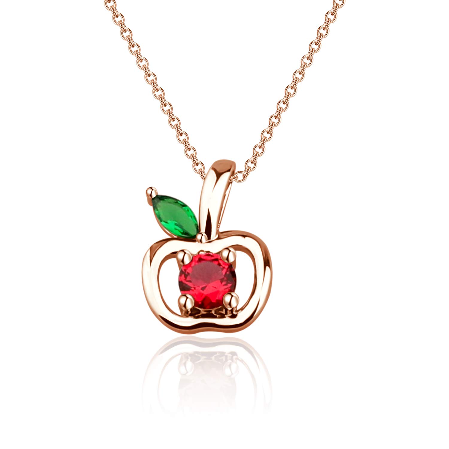 Zuo Bao Teacher Apple Pendant Necklace - Sterling Silver Plated Apple Leaf Charm with Red & Green Zircon Gemstones - Perfect Thank You Gift for Educators, Teachers & Mentors - Ideal for Teacher Appreciation Week, Graduation Gifts & School Year End Presents