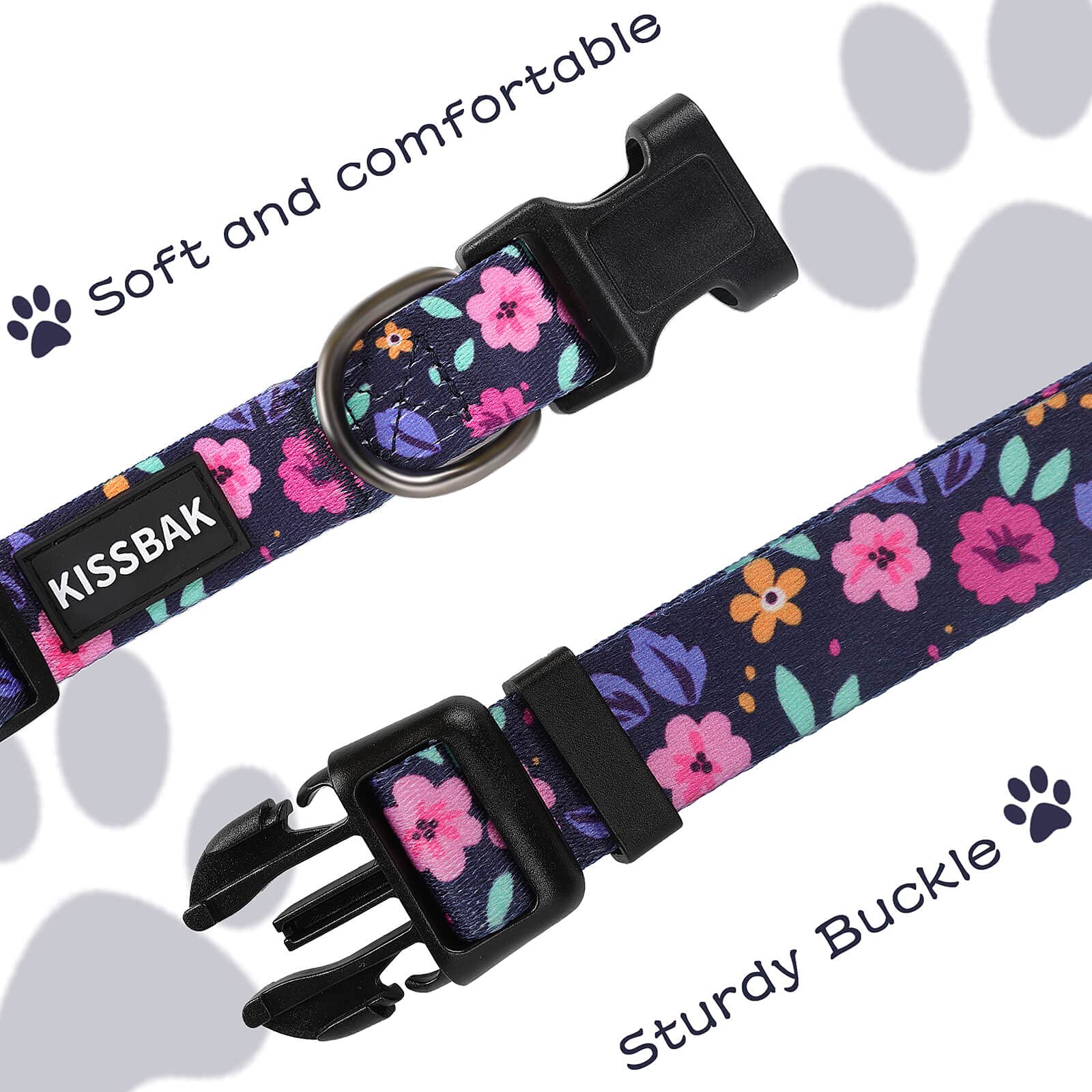 KISSBAK Floral Dog Collar for Large Dogs - Adjustable Soft Pet Collar with Cute Design for Girl Puppies (L, Floral) | Perfect for Daily Walks, Training & Special Occasions