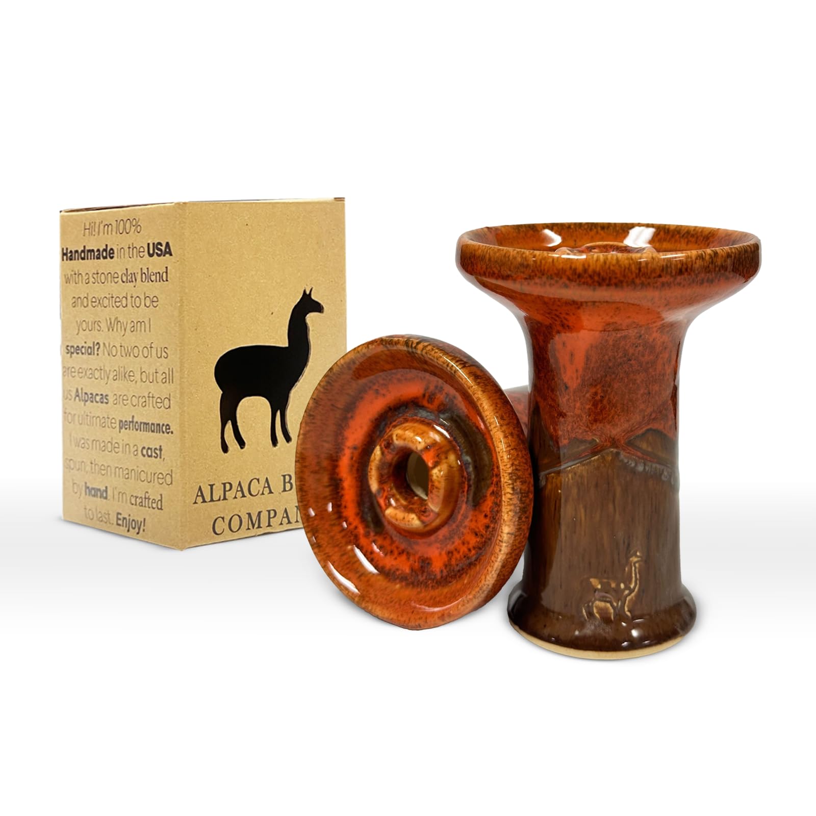 Premium ALPACA BOWL Ceramic Hookah Bowl - Rook Style Shisha Head with Phunnel Design for Smooth Smoking (Orange Brown) | Perfect for Hookah Lounges, Home Use & Social Gatherings