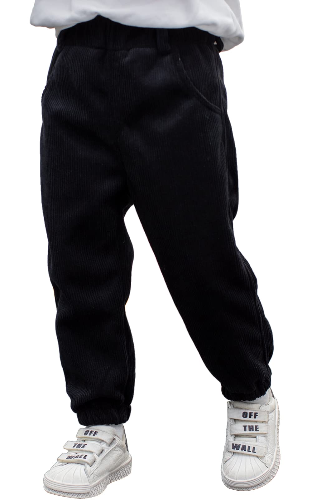 Happy Cherry Boys Girls Corduroy Harem Pants for Kids - Soft Elastic Waist Joggers with Fleece Lining (4-9 Years) | Cozy Winter Playwear & Casual Outfits for Toddlers