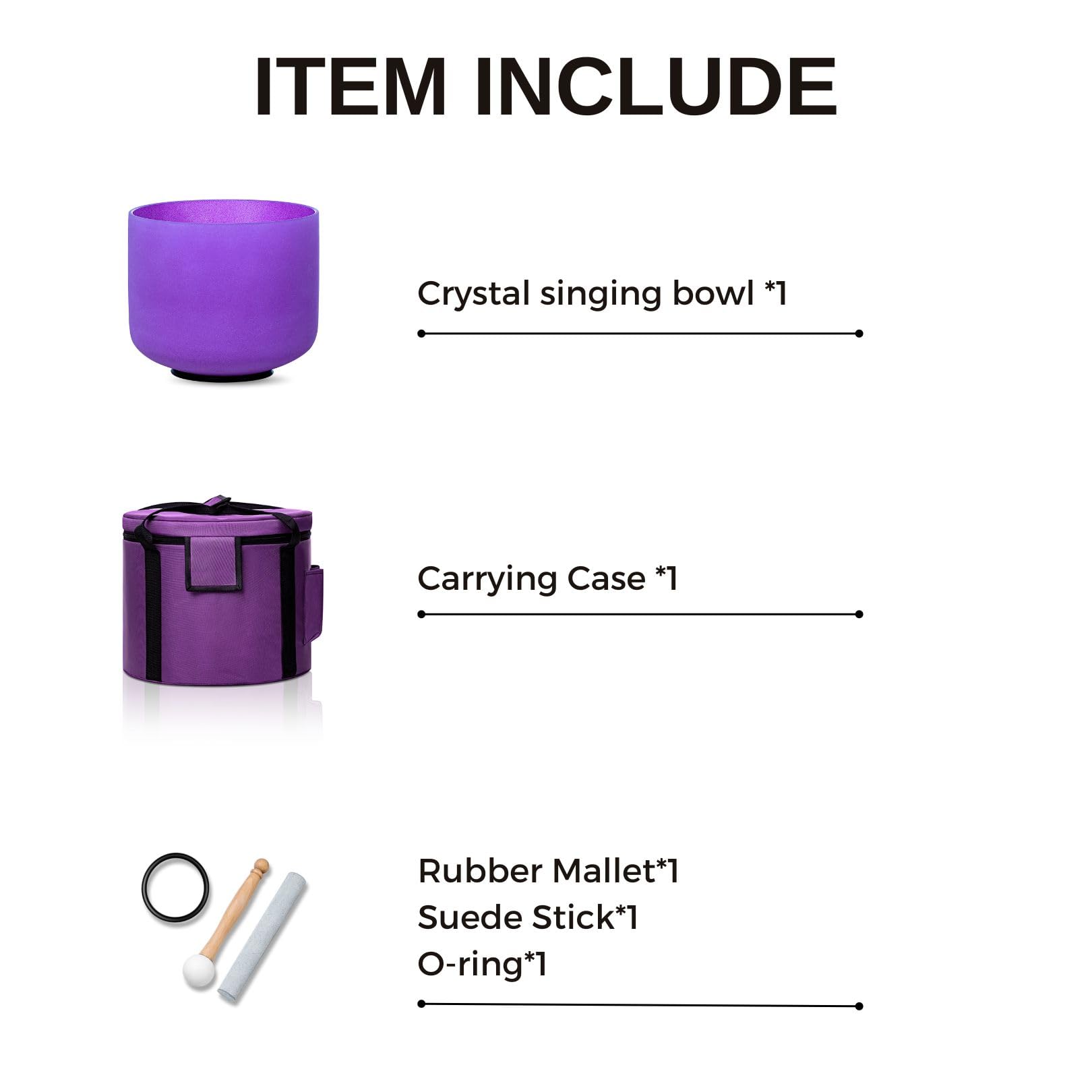 8 Inch Purple B Note 432Hz Crown Chakra Crystal Singing Bowl Set for Meditation & Healing - Includes Carrying Case, Rubber Mallet & Suede Strikers - Perfect for Yoga, Sound Therapy & Chakra Balancing