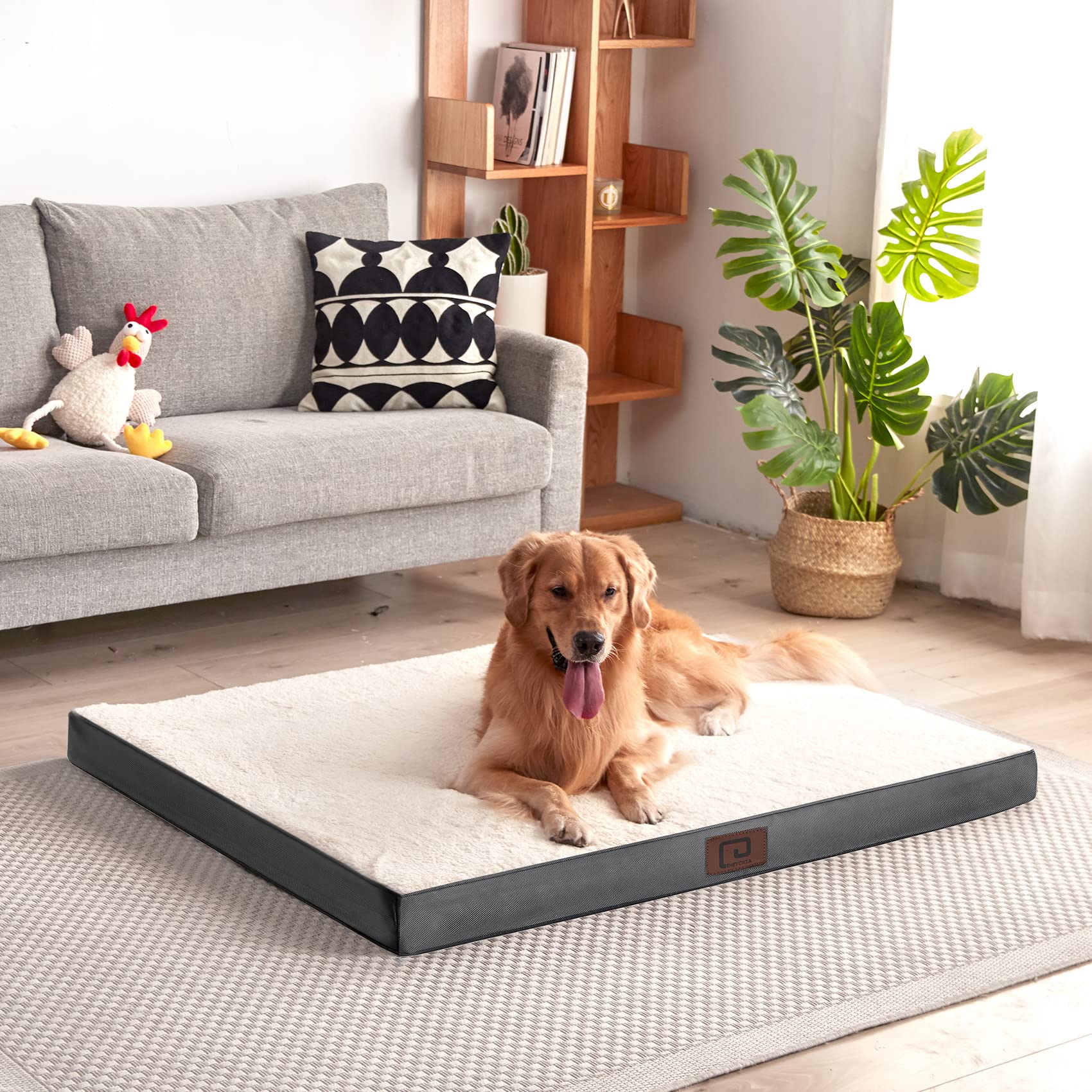 **Orthopedic XXL Dog Bed for Large Breeds - Extra Large 47x29 Inch Washable Pet Bed with Removable Cover - Comfortable Crate Mat for Giant Dogs (Beige) - Perfect for Home, Kennel & Travel Use**