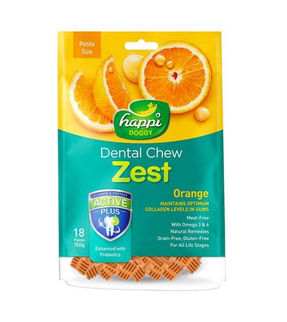 Happi Skippi (Happi Doggy) ZEST Petite Dental Dog Chews - Orange Flavor Small Breed Teeth Cleaning Treats for Dogs - Perfect for Puppy Teething & Fresh Breath