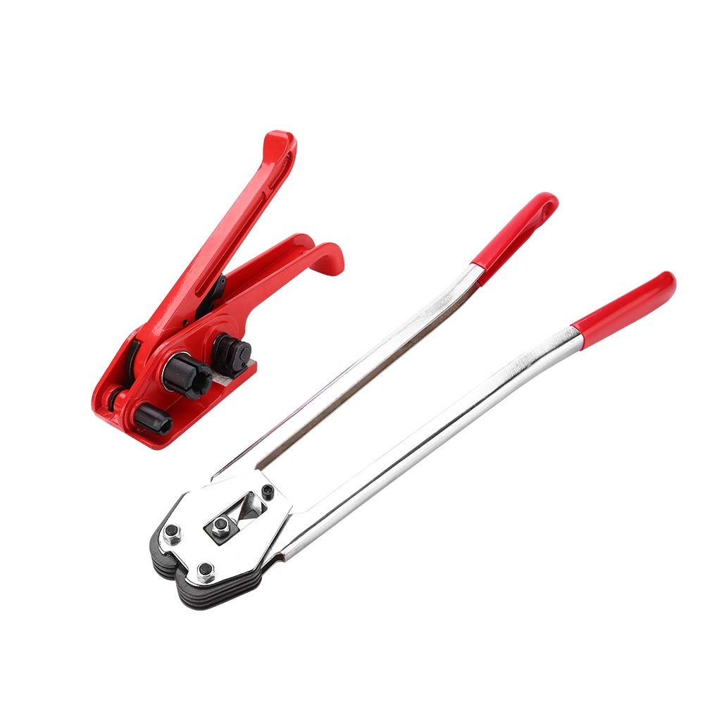Heavy Duty Manual Plastic Strapping Tensioner & Sealer Tool Set - Easy to Use PET/PP Strap Packing Kit for Secure Shipping, Industrial Packaging, and Warehouse Use (Red)