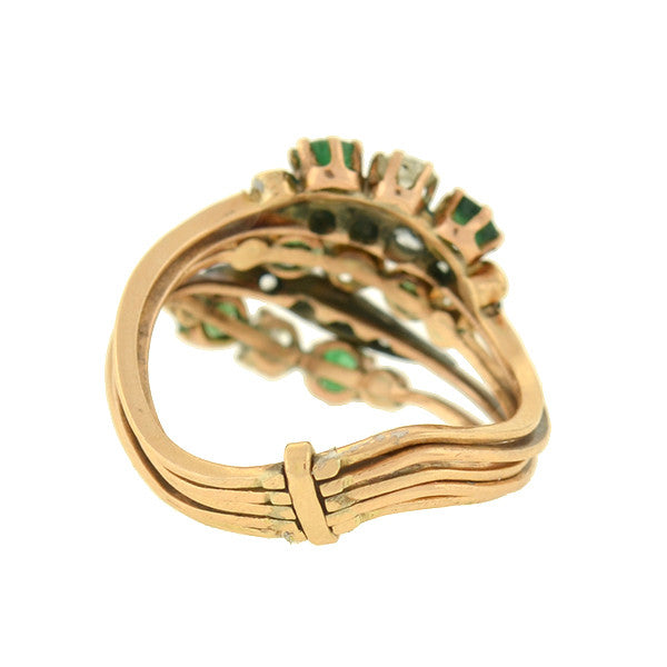 Antique Late Victorian 14K Gold Emerald & Diamond Curved Harem Ring - Vintage Jewelry for Women, Bridal Gift, Special Occasion Wear